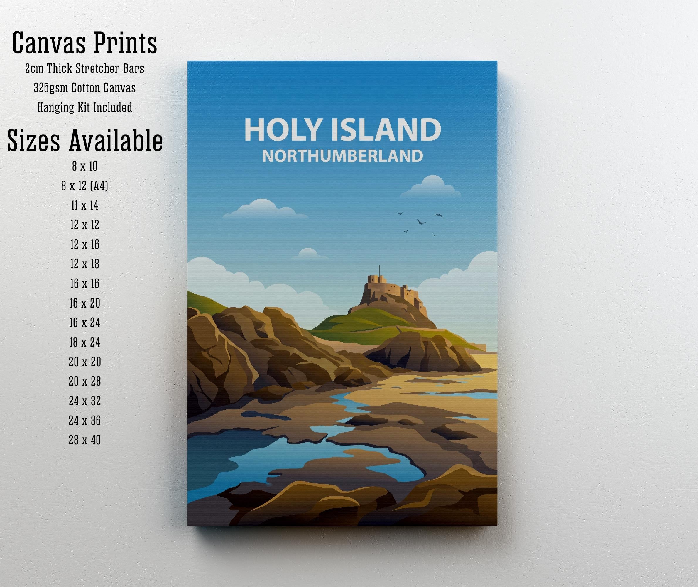 Holy Island Travel Poster Print England Wall Art Coastal Landscape Decor Gift for UK Travel Lovers and Scenic Heritage Fans