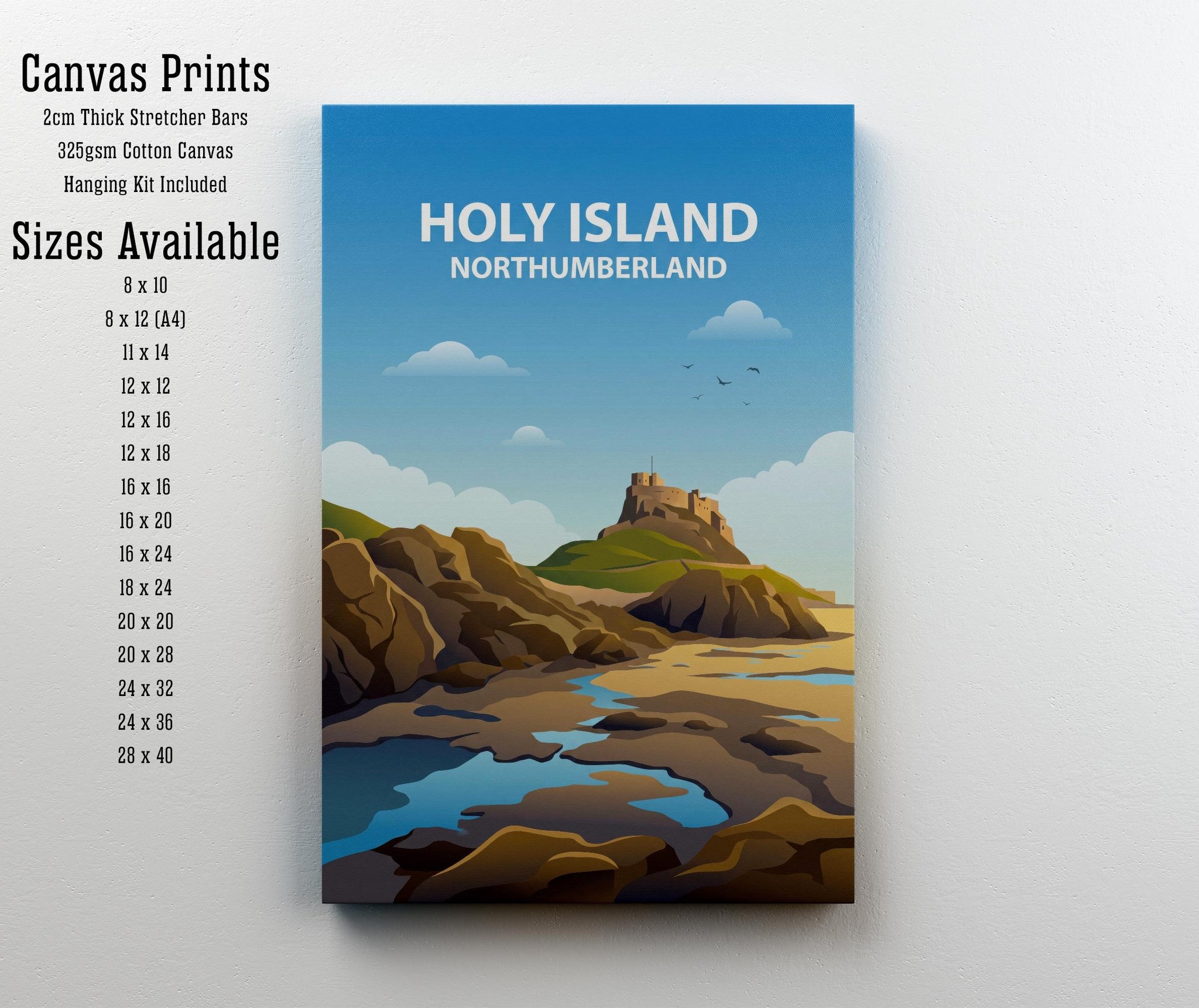 Holy Island Travel Poster Print England Wall Art Coastal Landscape Decor Gift for UK Travel Lovers and Scenic Heritage Fans
