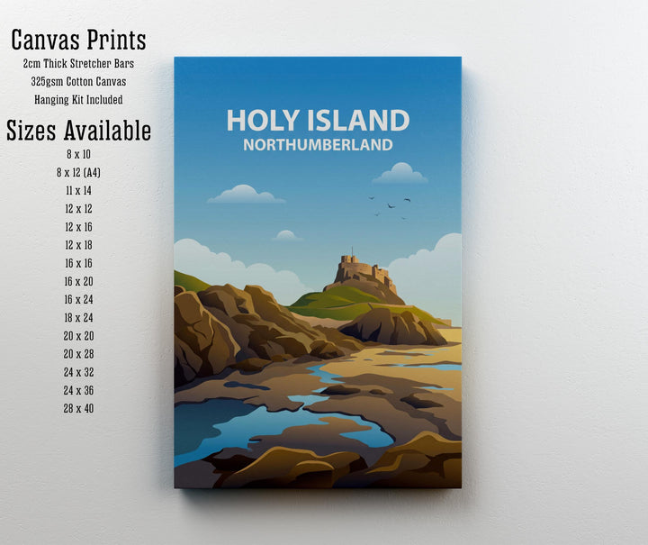 Holy Island Travel Poster Print England Wall Art Coastal Landscape Decor Gift for UK Travel Lovers and Scenic Heritage Fans