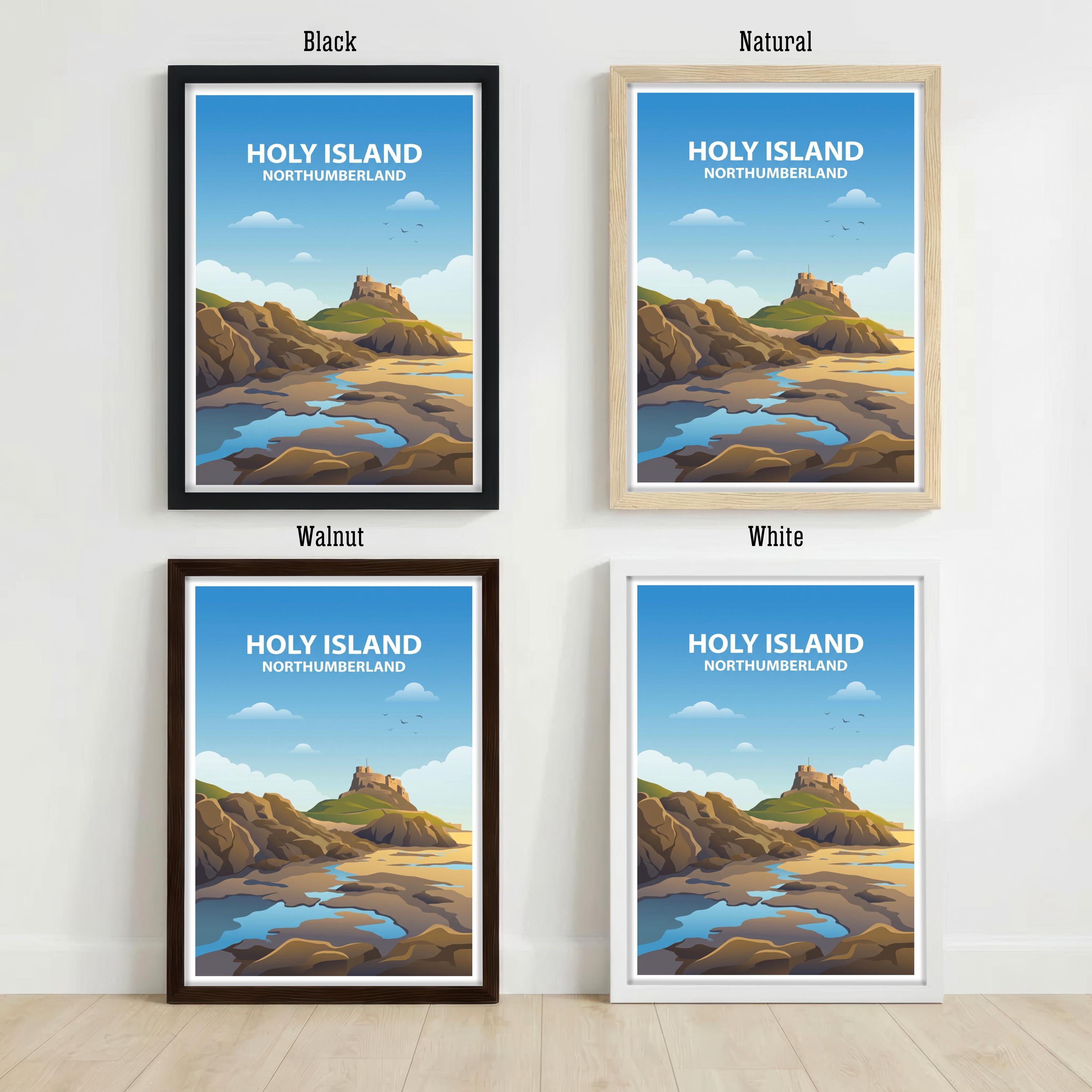 Holy Island Travel Poster Print England Wall Art Coastal Landscape Decor Gift for UK Travel Lovers and Scenic Heritage Fans