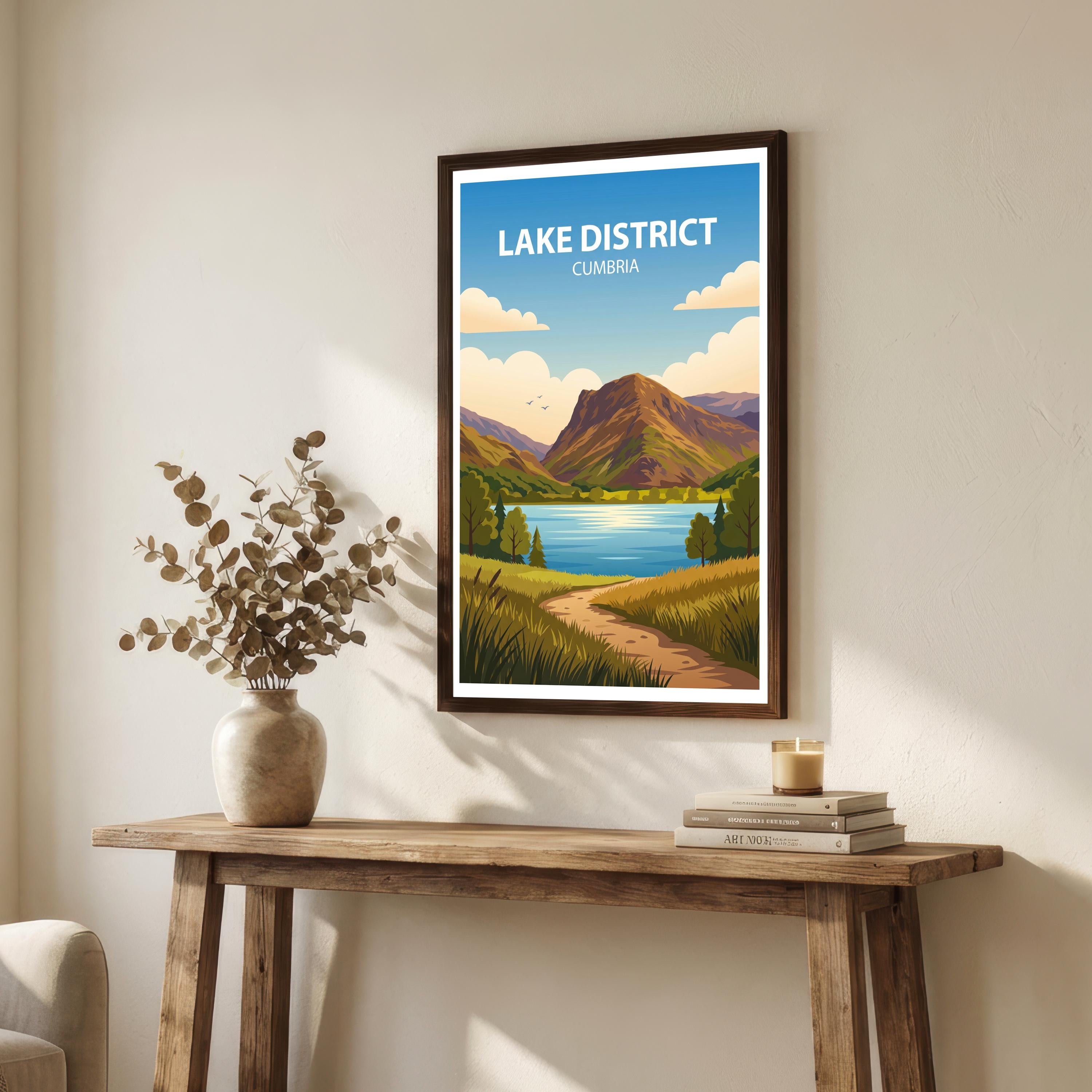 Lake District Cumbria Travel Poster Print: Scenic England Landscape Wall Art