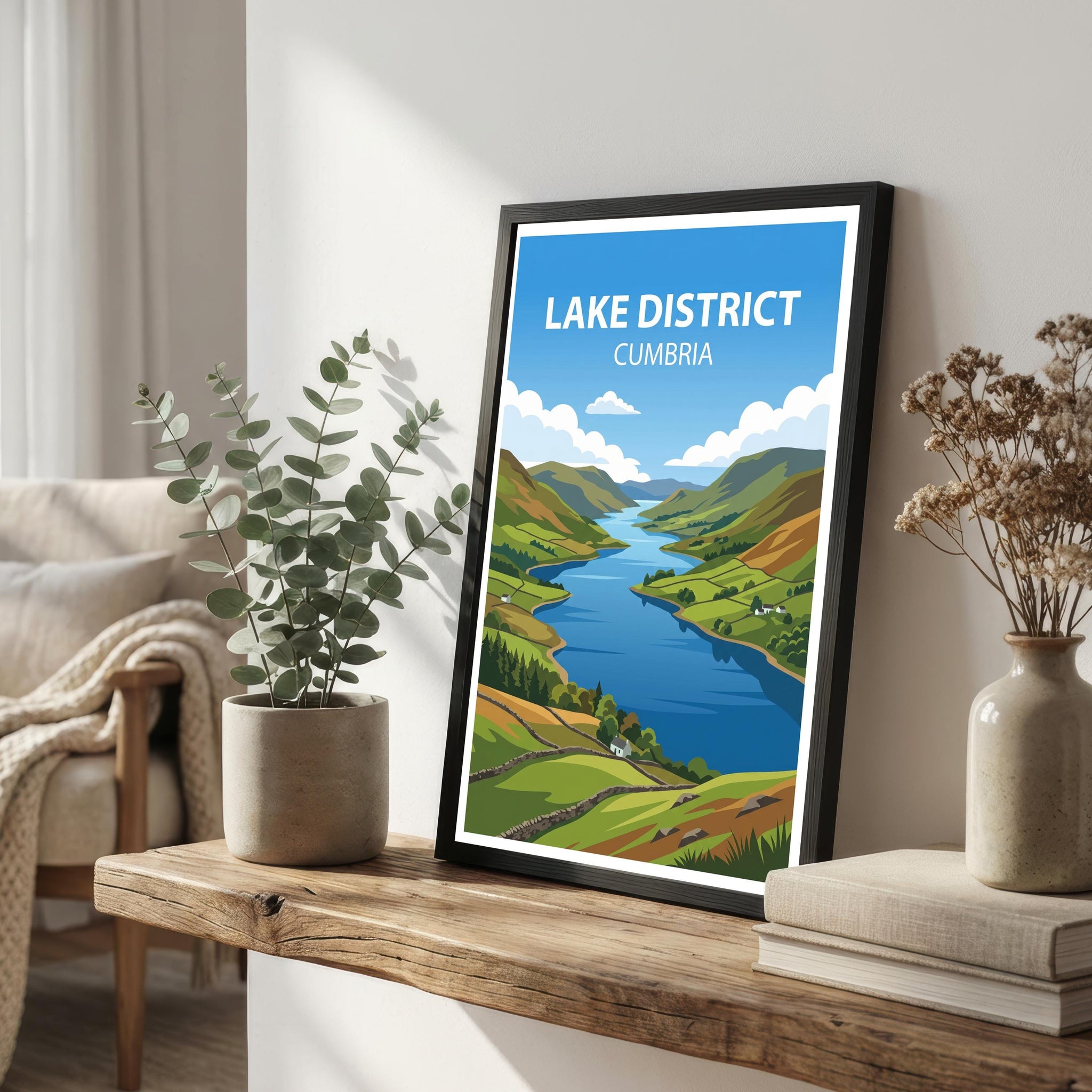 Lake District Cumbria Travel Poster Print, Scenic England Landscape Wall Art