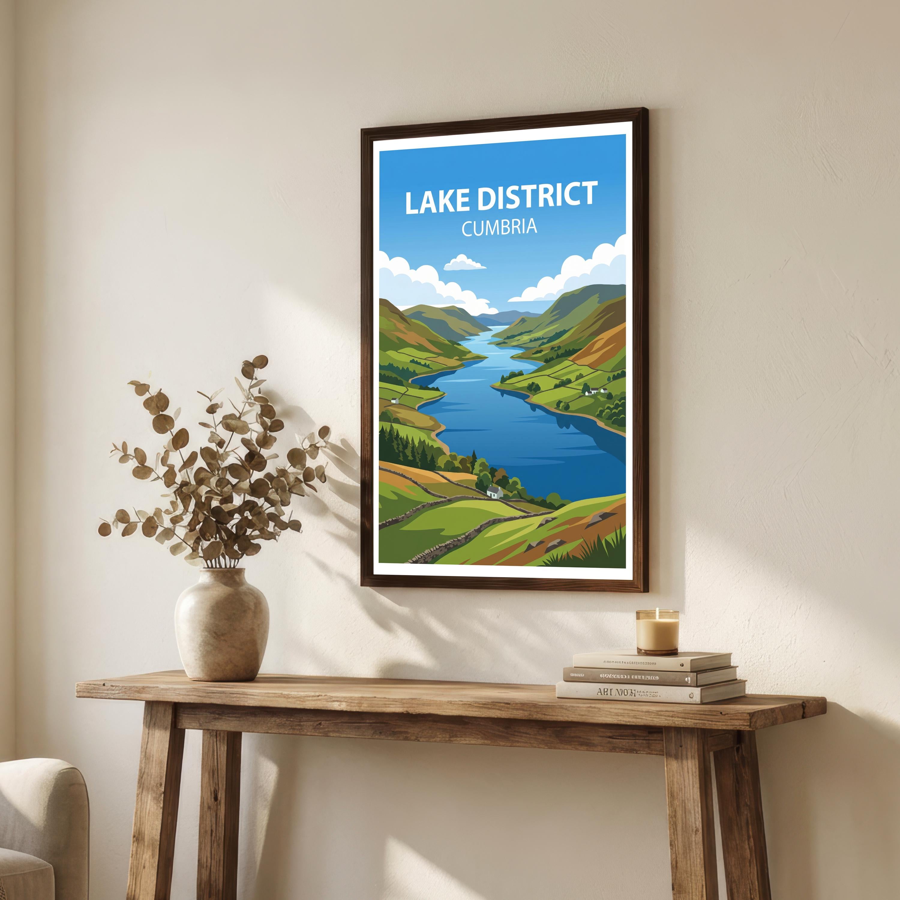 Lake District Cumbria Travel Poster Print, Scenic England Landscape Wall Art