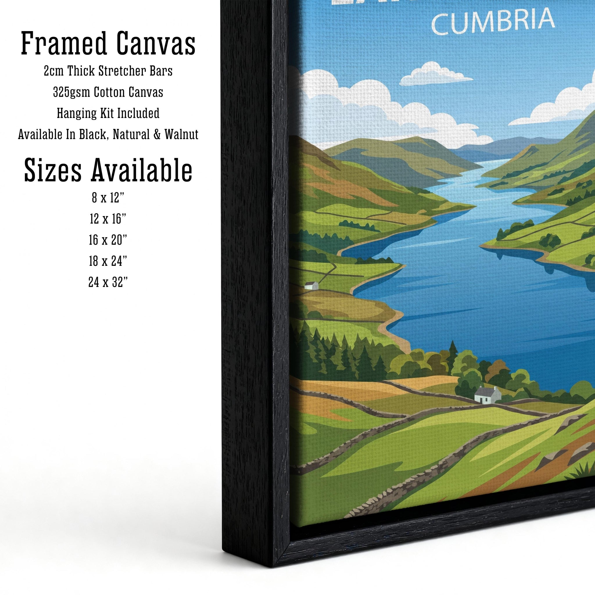 Lake District Cumbria Travel Poster Print, Scenic England Landscape Wall Art