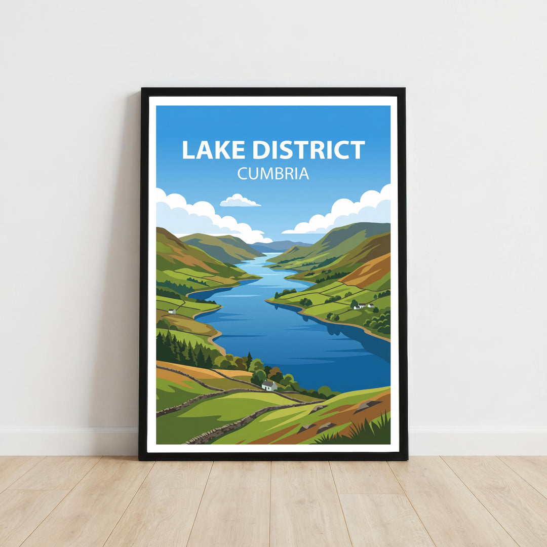 Lake District Cumbria Travel Poster Print, Scenic England Landscape Wall Art