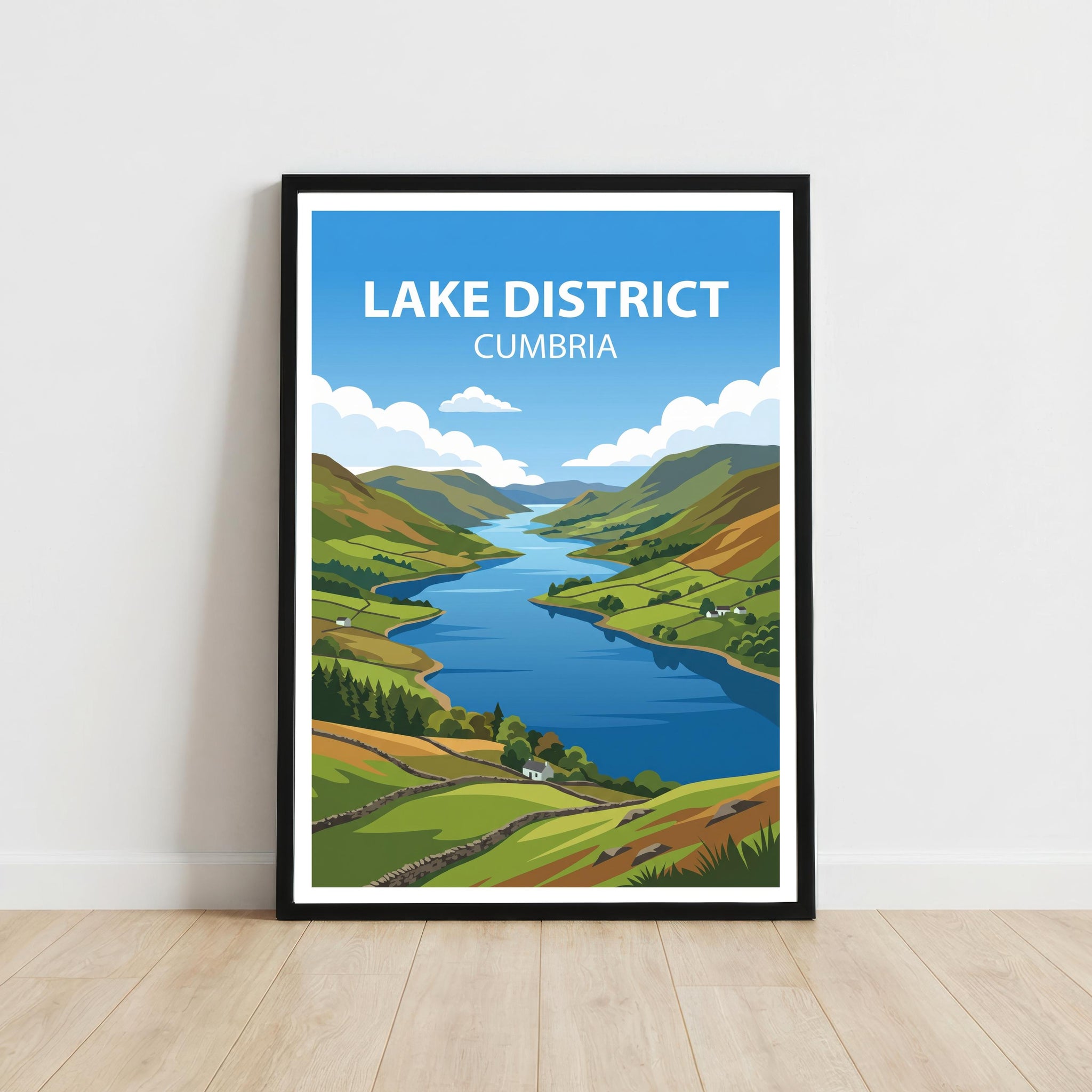 Lake District Cumbria Travel Poster Print, Scenic England Landscape Wall Art