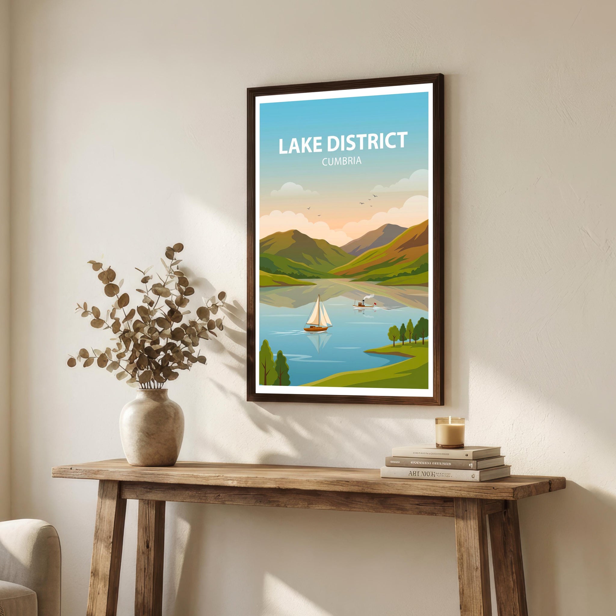 Lake District Cumbria Travel Poster Print, Scenic England Landscape Wall Art