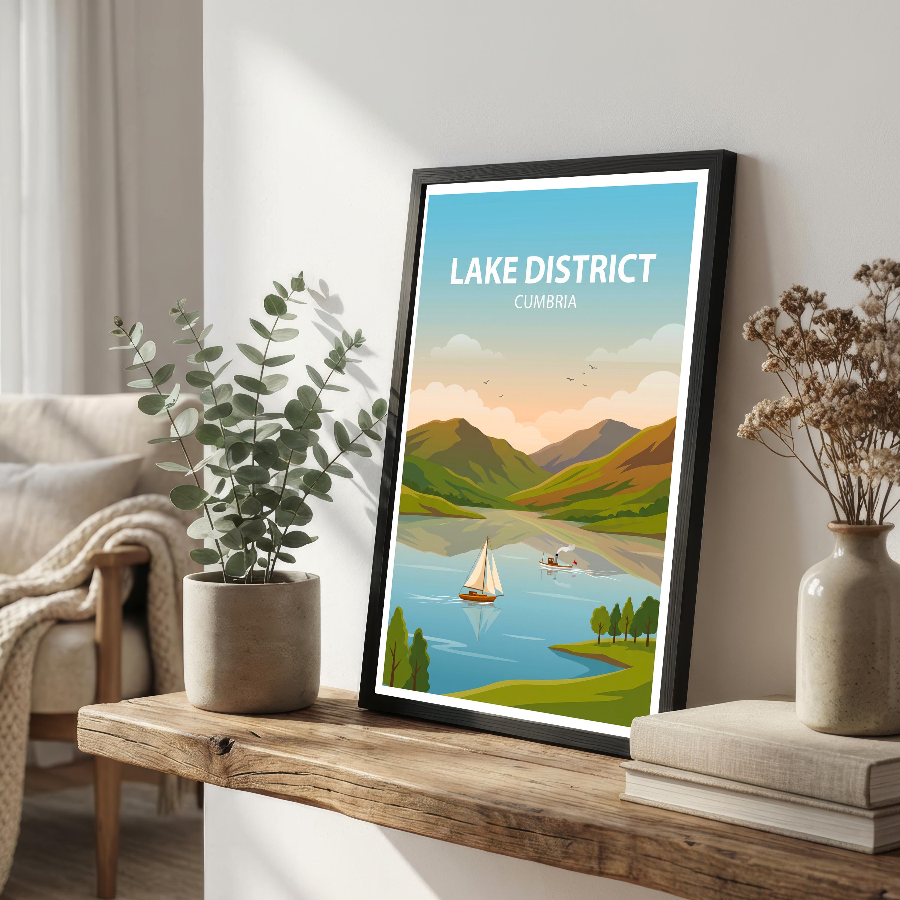 Lake District Cumbria Travel Poster Print, Scenic England Landscape Wall Art