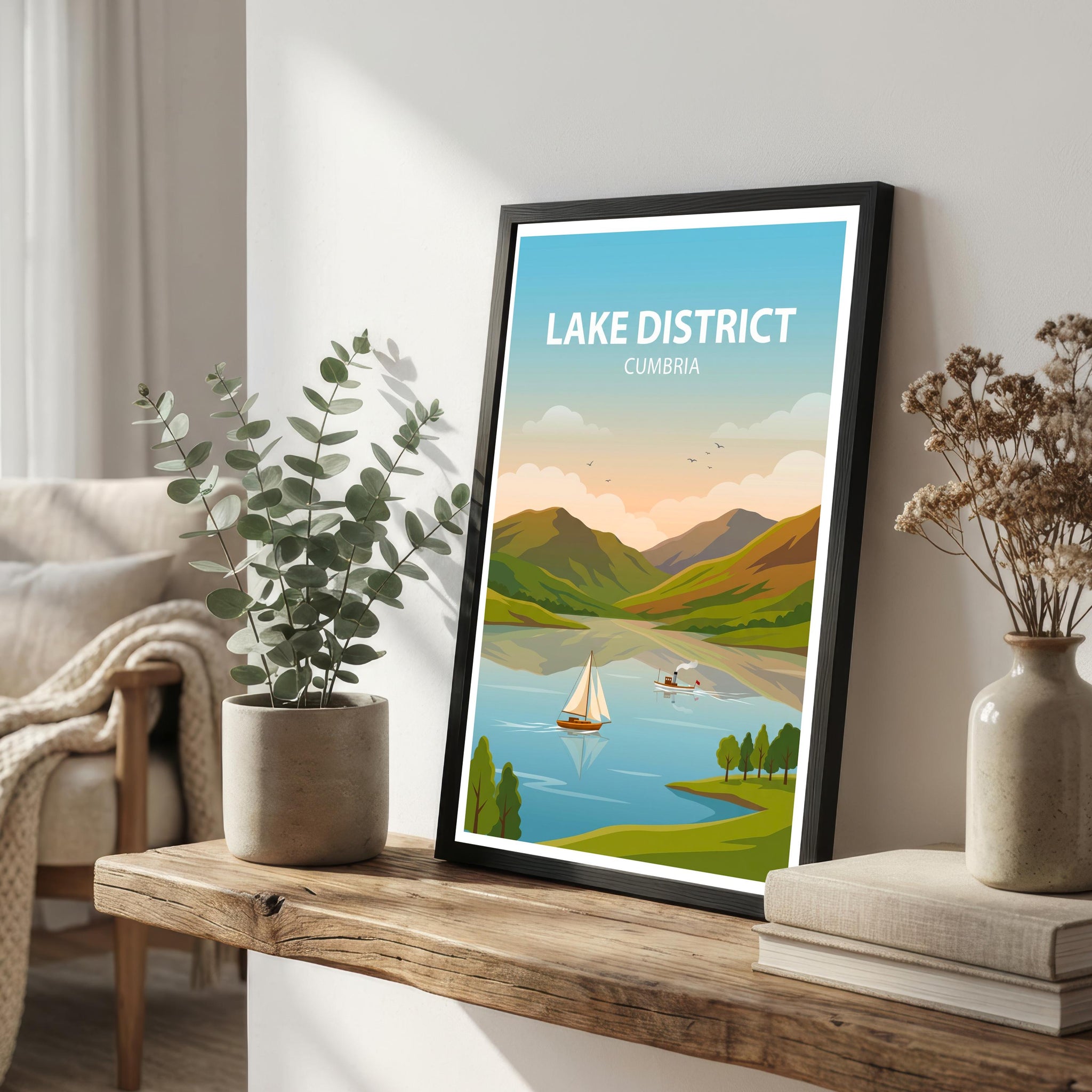 Lake District Cumbria Travel Poster Print, Scenic England Landscape Wall Art