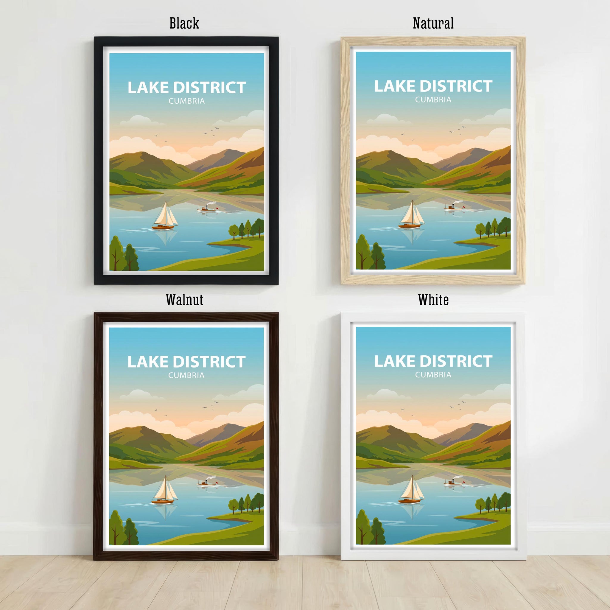 Lake District Cumbria Travel Poster Print, Scenic England Landscape Wall Art