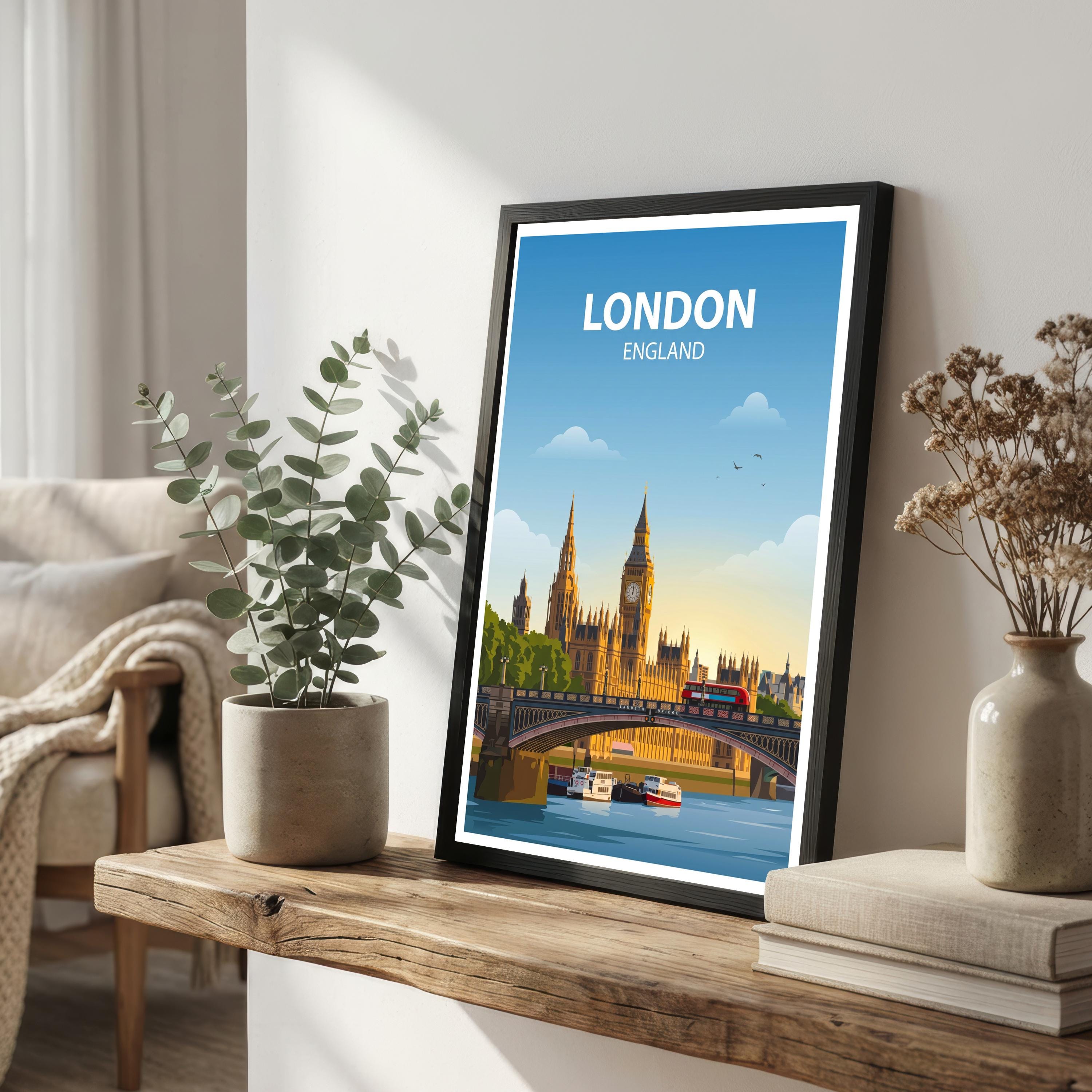 London England Skyline Travel Poster Print – Iconic Cityscape Wall Art