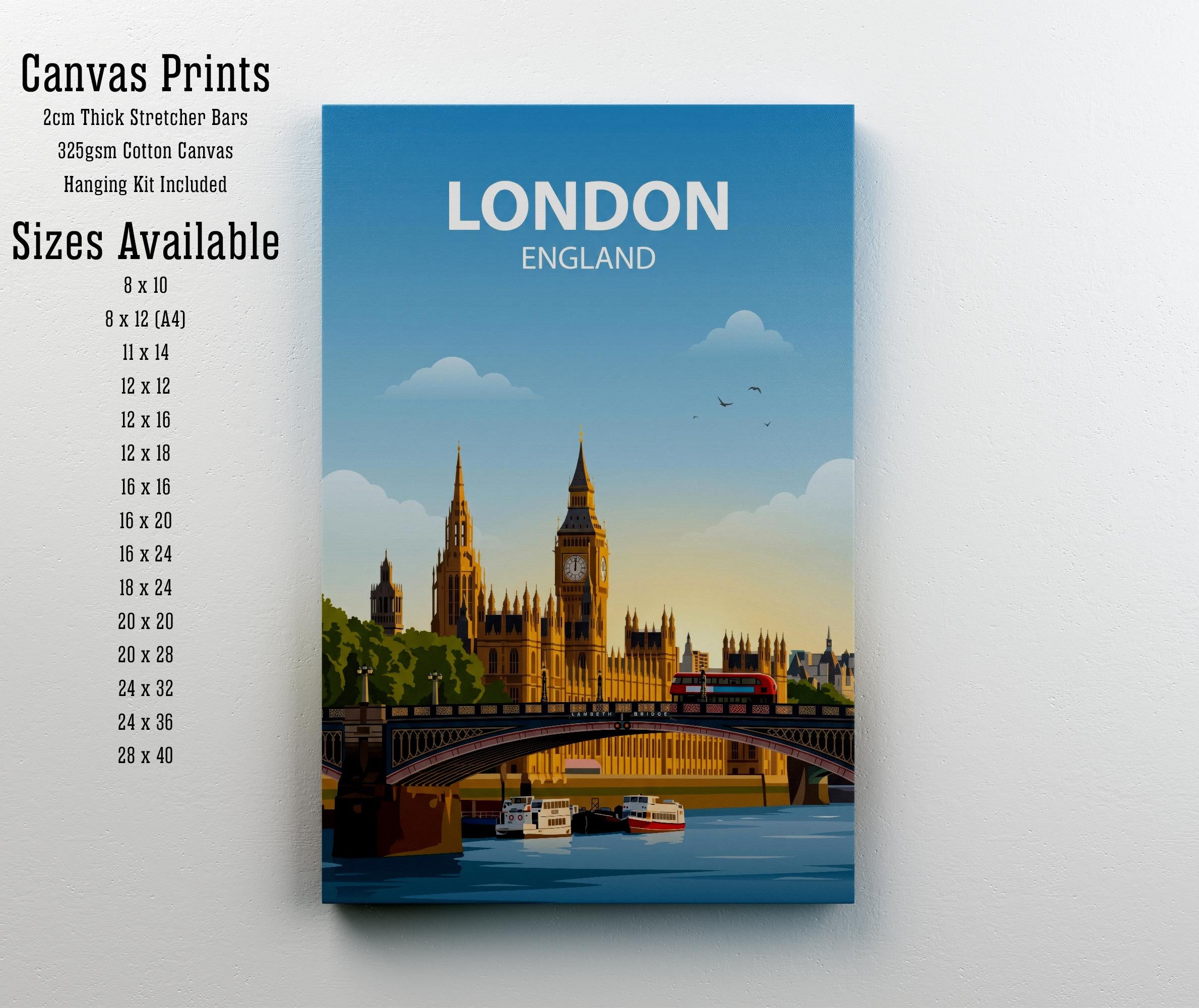 London England Skyline Travel Poster Print – Iconic Cityscape Wall Art