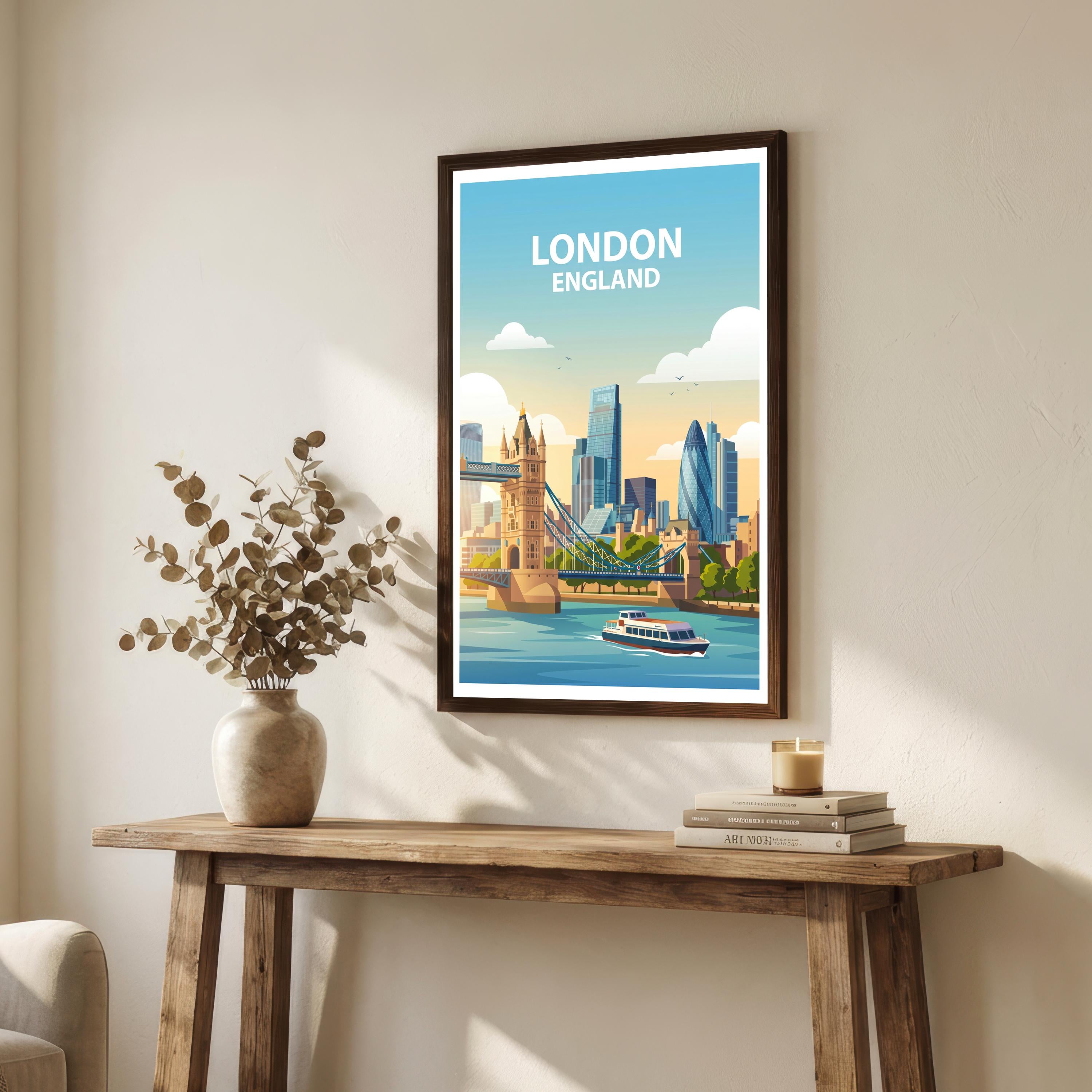 London England Skyline Travel Poster Print: Iconic Cityscape Wall Art