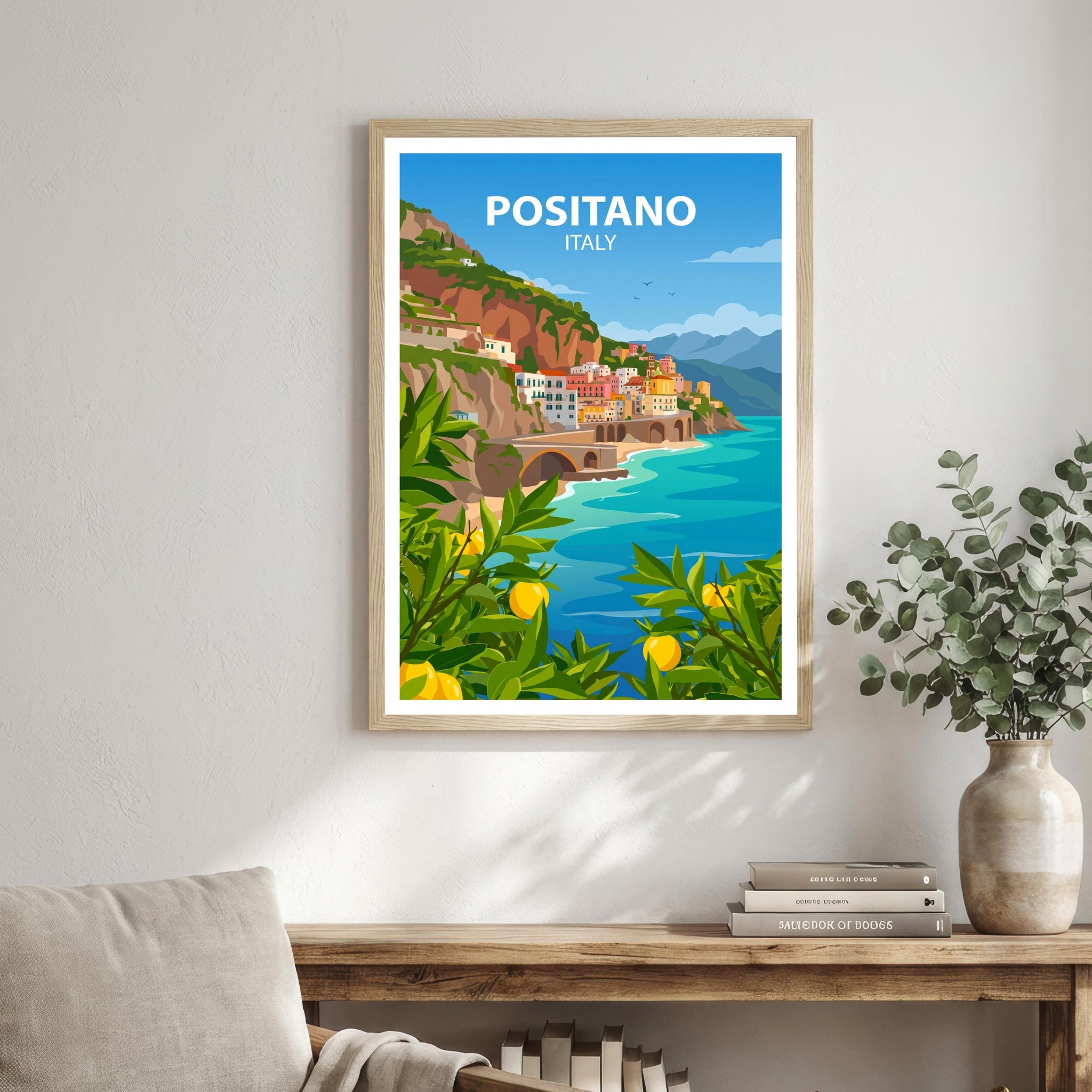 Positano Italy Travel Poster: Amalfi Coast Village Wall Art, Scenic Landscape Decor