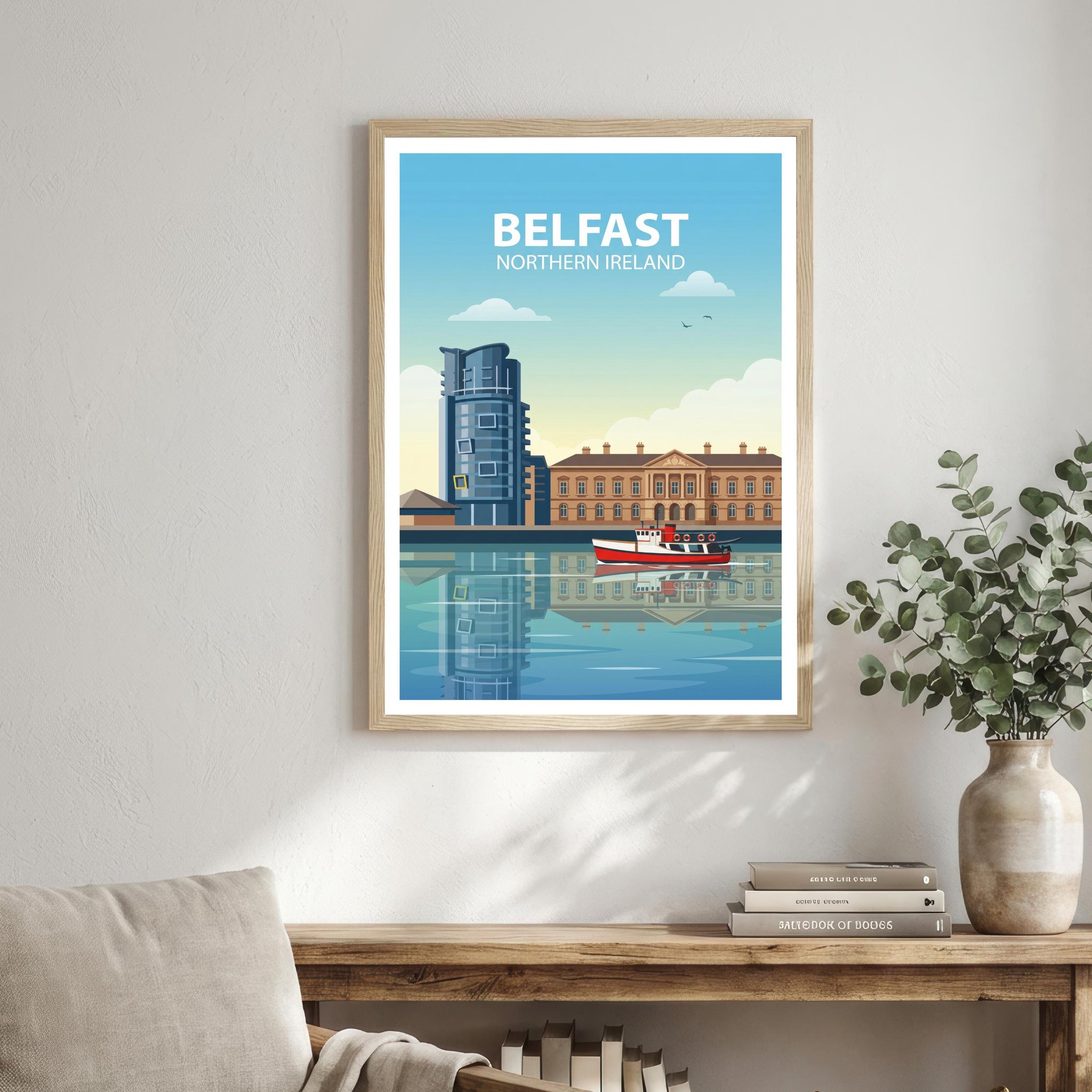 Belfast Northern Ireland Travel Poster Print UK Wall Art City Landscape Decor Gift for Travel Lovers and Fans of Scenic Urban Architecture