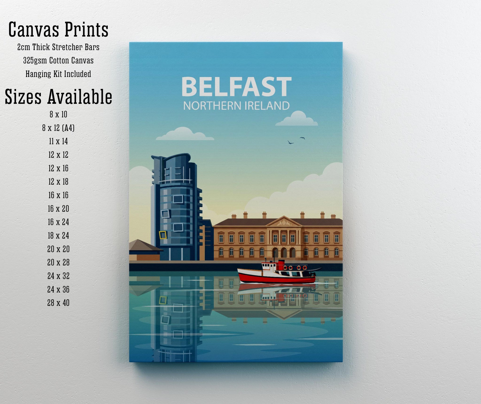 Belfast Northern Ireland Travel Poster Print UK Wall Art City Landscape Decor Gift for Travel Lovers and Fans of Scenic Urban Architecture