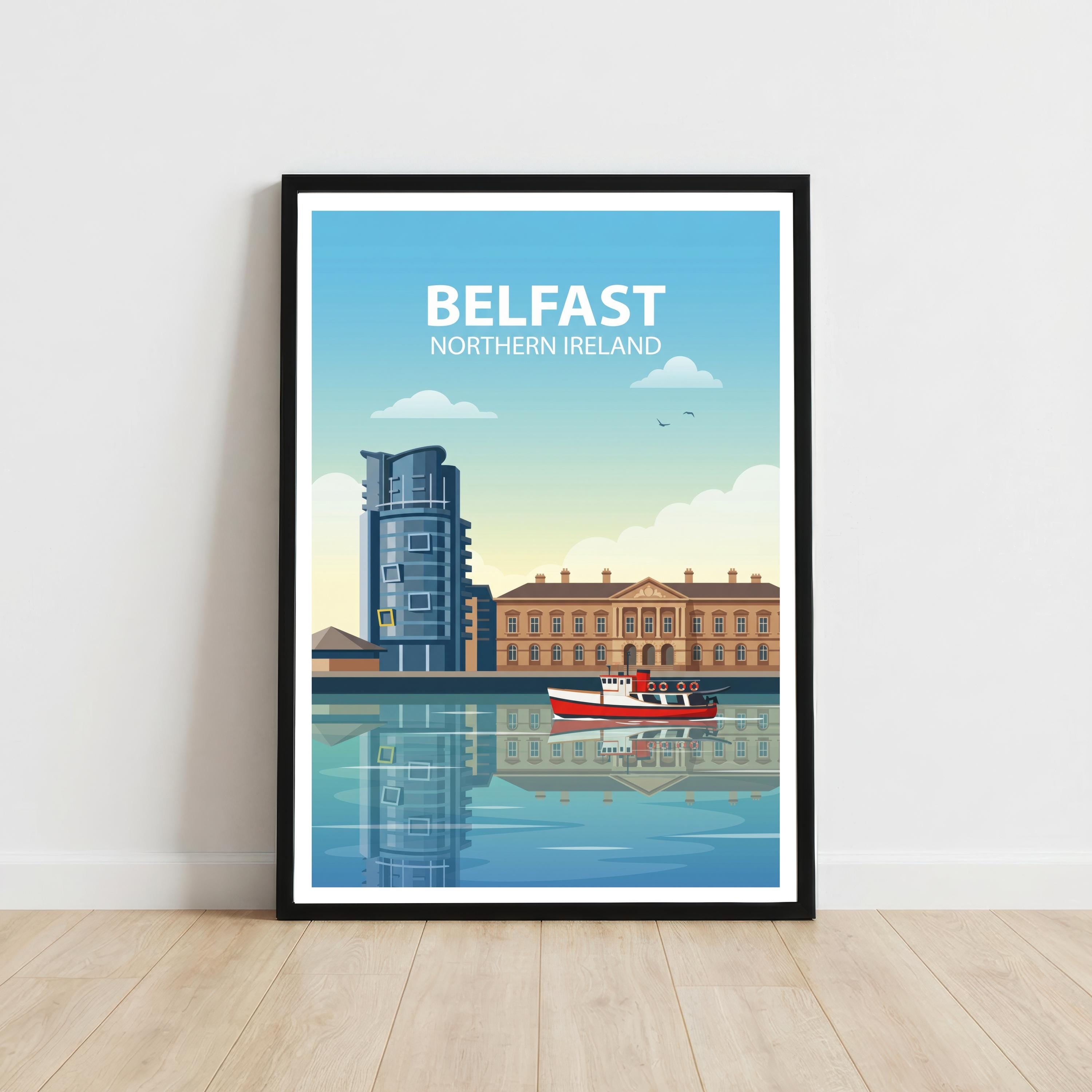Belfast Northern Ireland Travel Poster Print UK Wall Art City Landscape Decor Gift for Travel Lovers and Fans of Scenic Urban Architecture