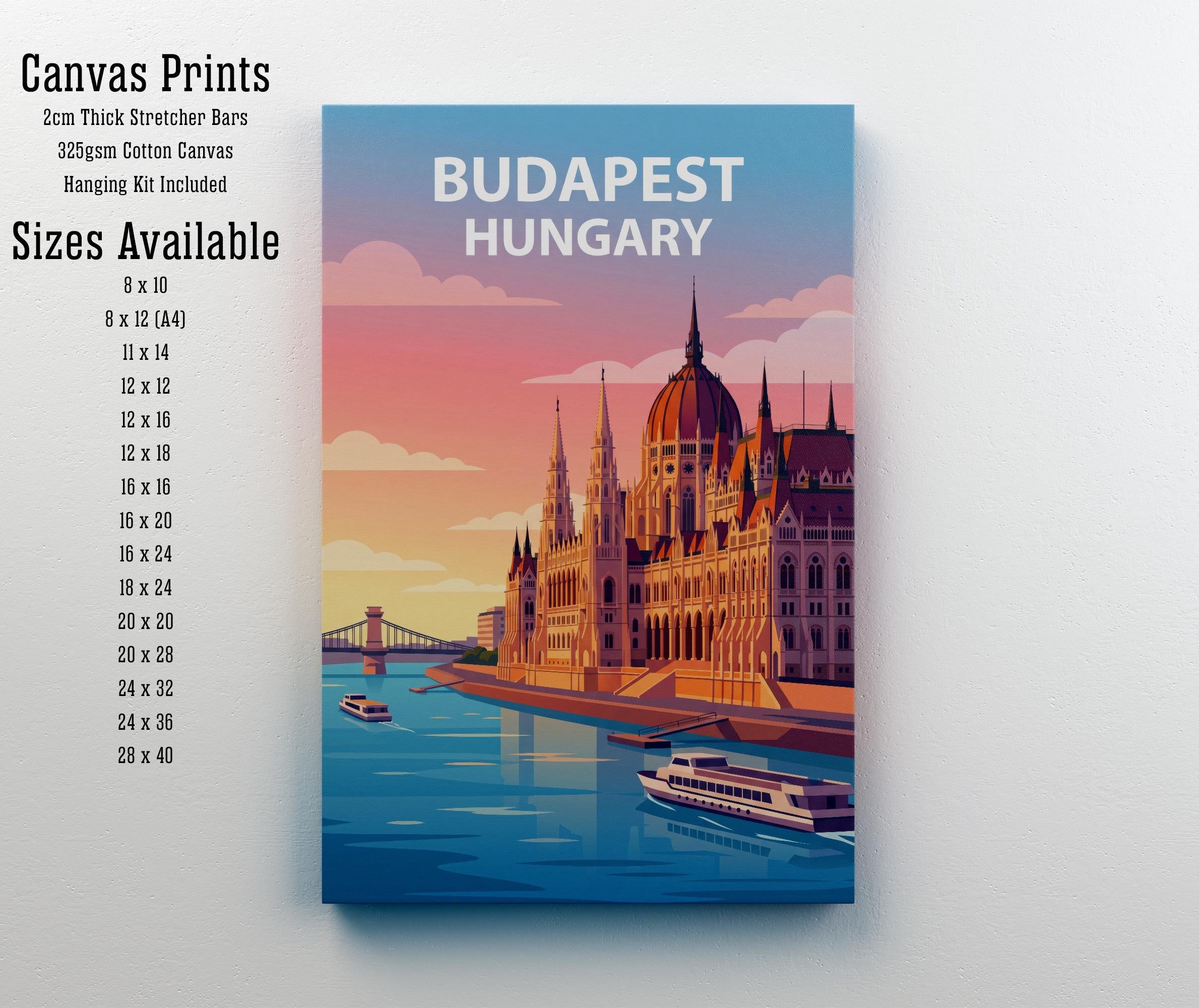 Budapest Travel Poster Print Hungary Wall Art City Skyline Landscape Decor Gift for Europe Travel Lovers and Scenic Architecture Fans