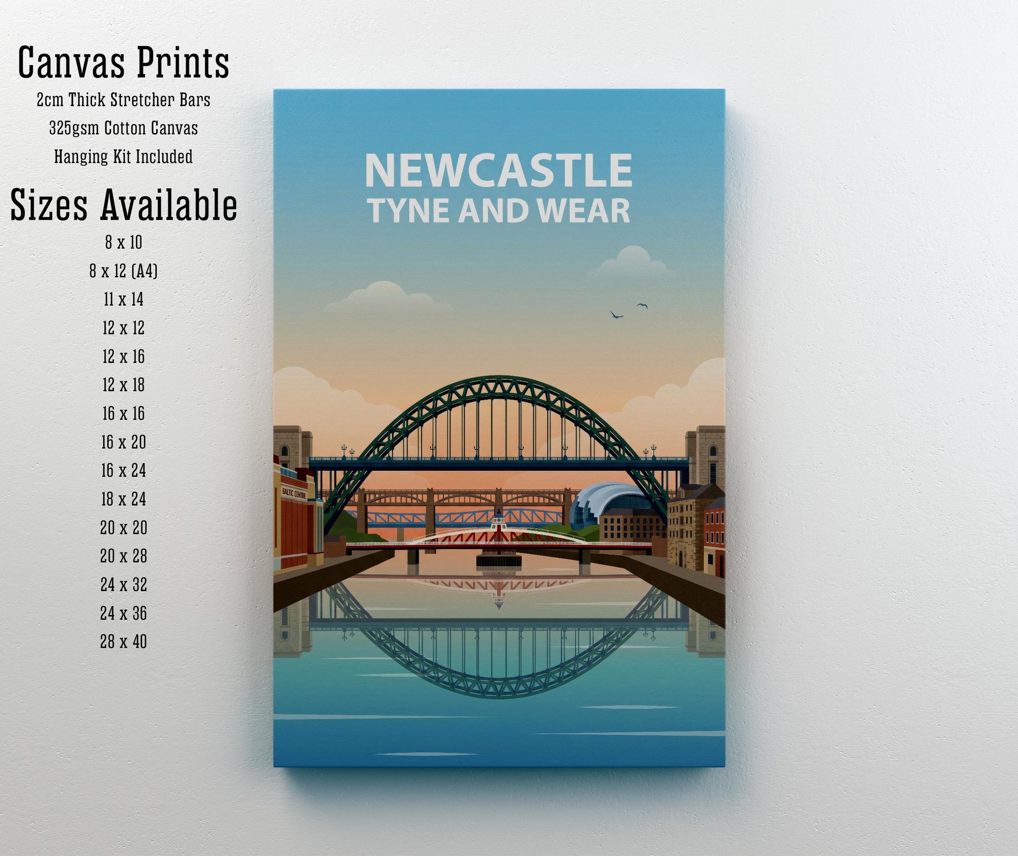 Newcastle Travel Poster Print England Wall Art City Skyline Landscape Decor Gift for UK Travel Lovers and Fans of Scenic Urban Architecture