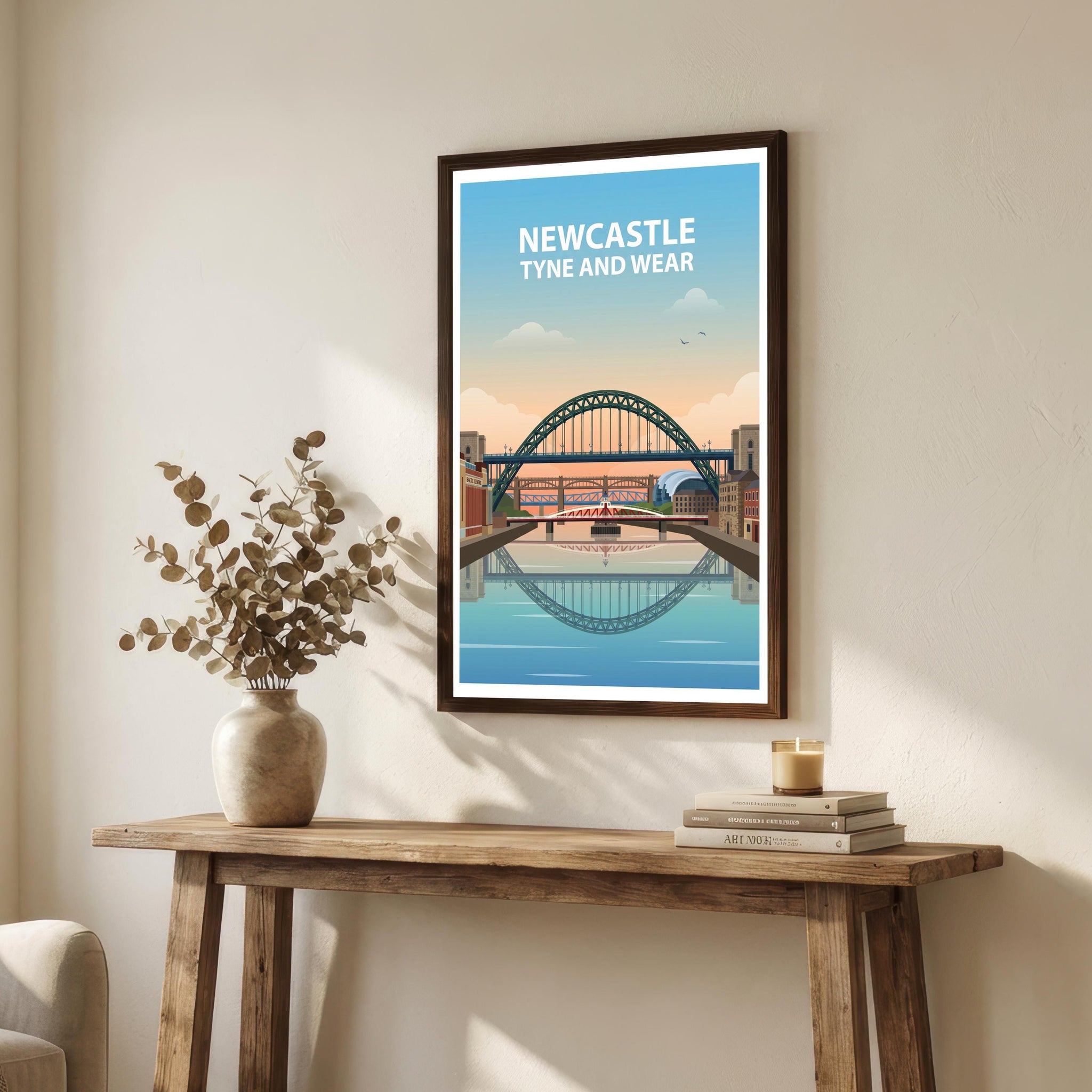 Newcastle Travel Poster Print England Wall Art City Skyline Landscape Decor Gift for UK Travel Lovers and Fans of Scenic Urban Architecture