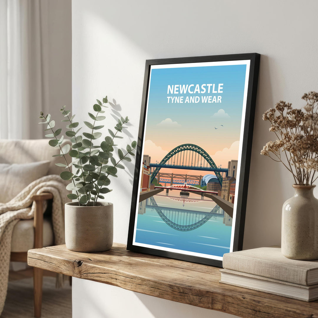 Newcastle Travel Poster Print England Wall Art City Skyline Landscape Decor Gift for UK Travel Lovers and Fans of Scenic Urban Architecture