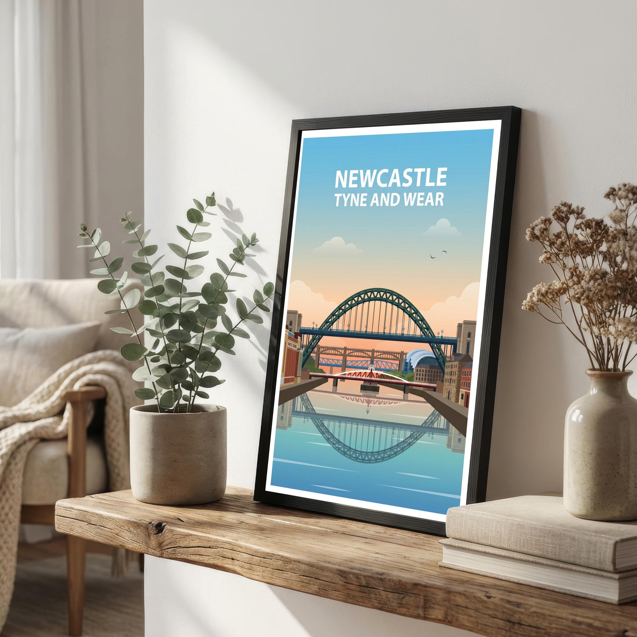 Newcastle Travel Poster Print England Wall Art City Skyline Landscape Decor Gift for UK Travel Lovers and Fans of Scenic Urban Architecture