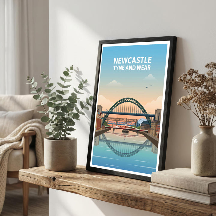 Newcastle Travel Poster Print England Wall Art City Skyline Landscape Decor Gift for UK Travel Lovers and Fans of Scenic Urban Architecture