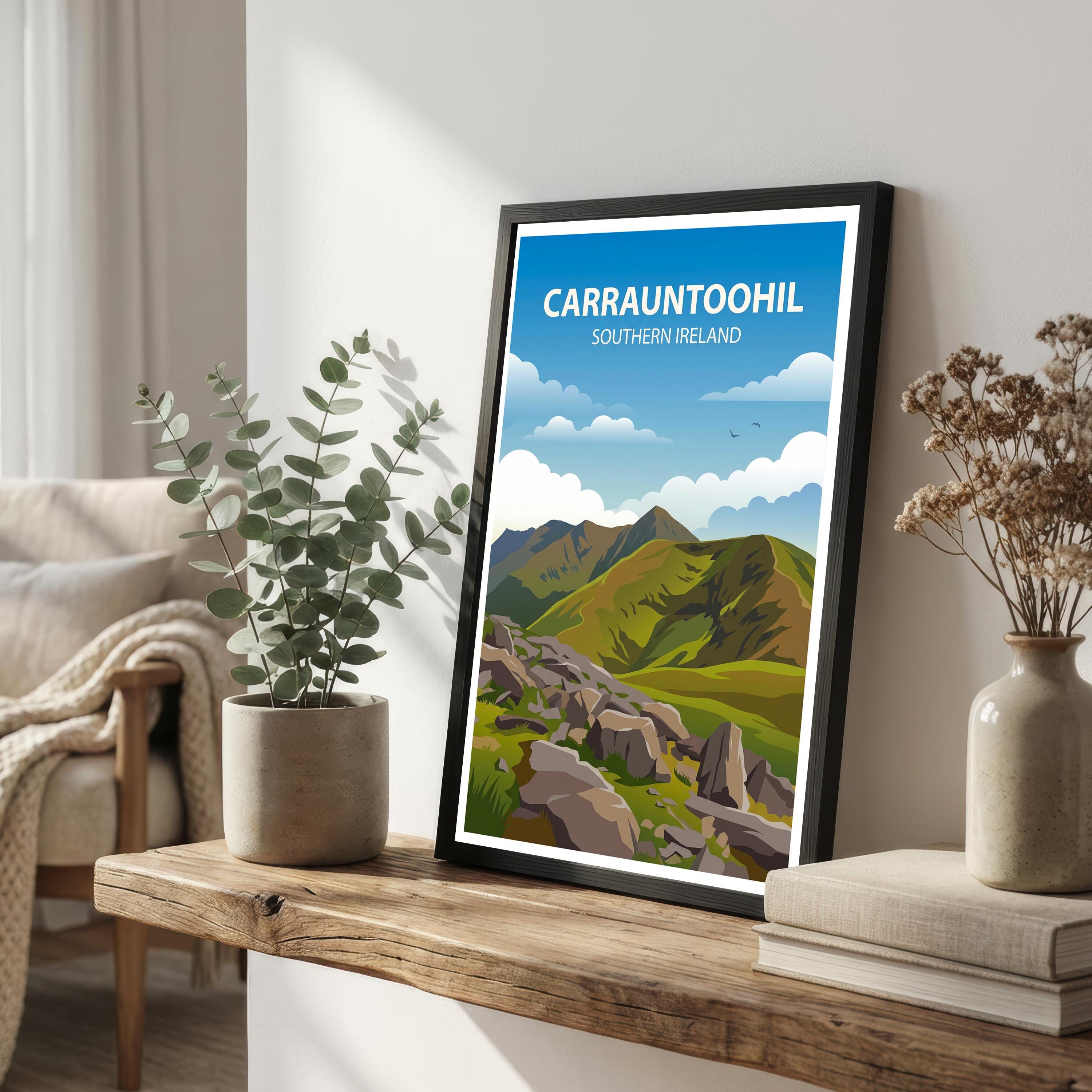 Carrauntoohil Travel Poster Print Ireland Wall Art Mountain Landscape Decor Gift for Travel Lovers and Fans of Scenic Irish Nature