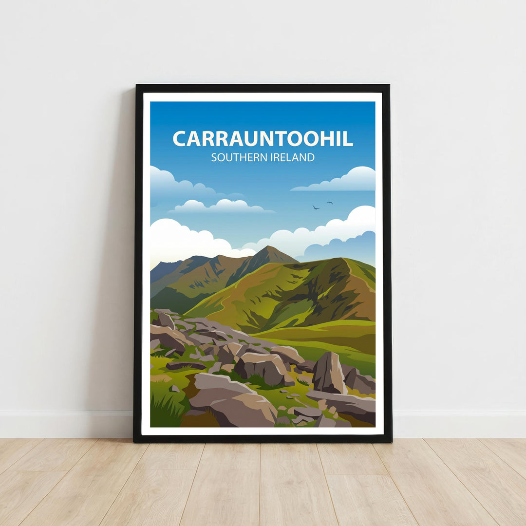 Carrauntoohil Travel Poster Print Ireland Wall Art Mountain Landscape Decor Gift for Travel Lovers and Fans of Scenic Irish Nature