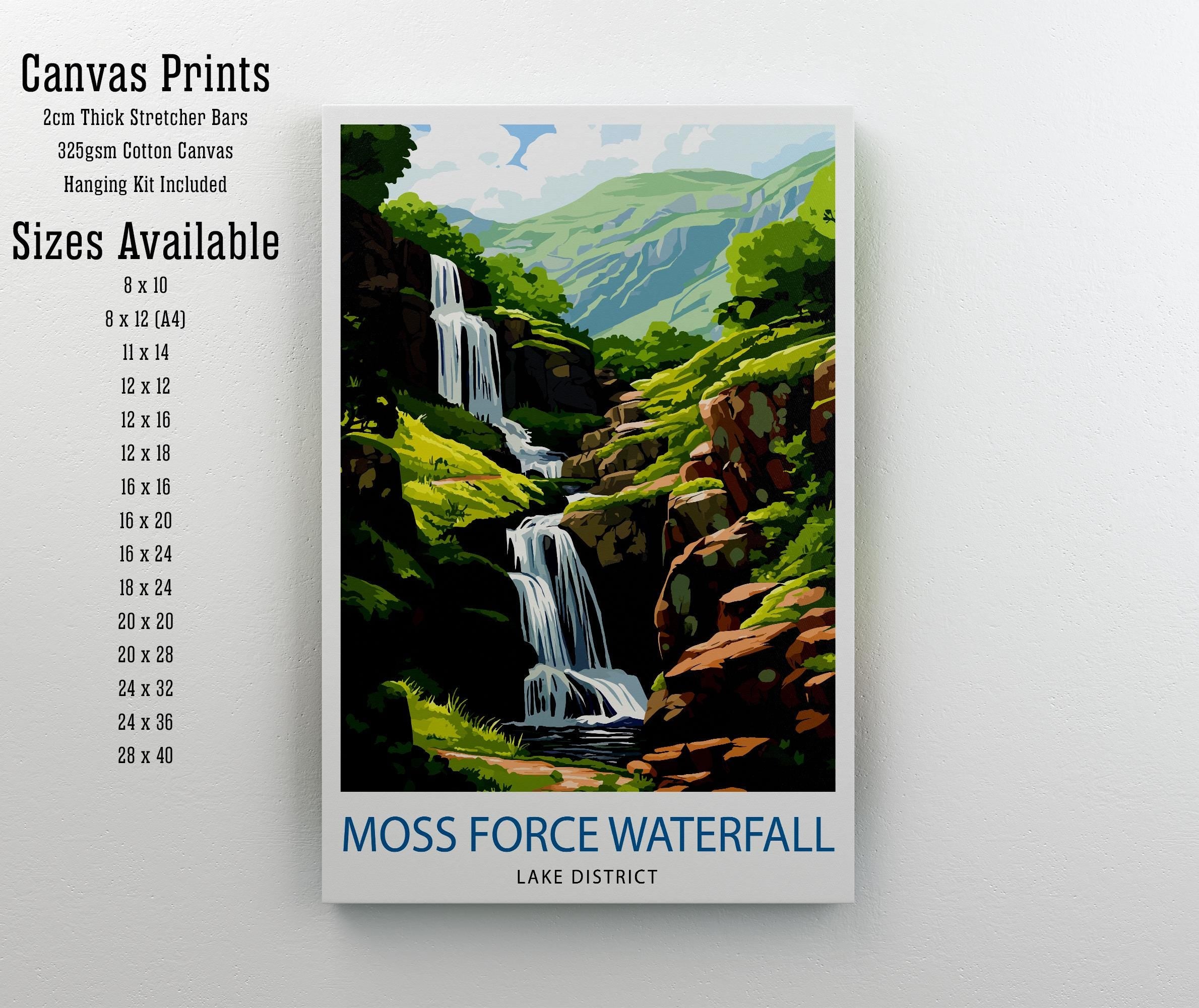Moss Force Waterfall Lake District Travel Poster Print England Wall Art Landscape Decor Gift for UK Travel Lovers and Scenic Nature Fans