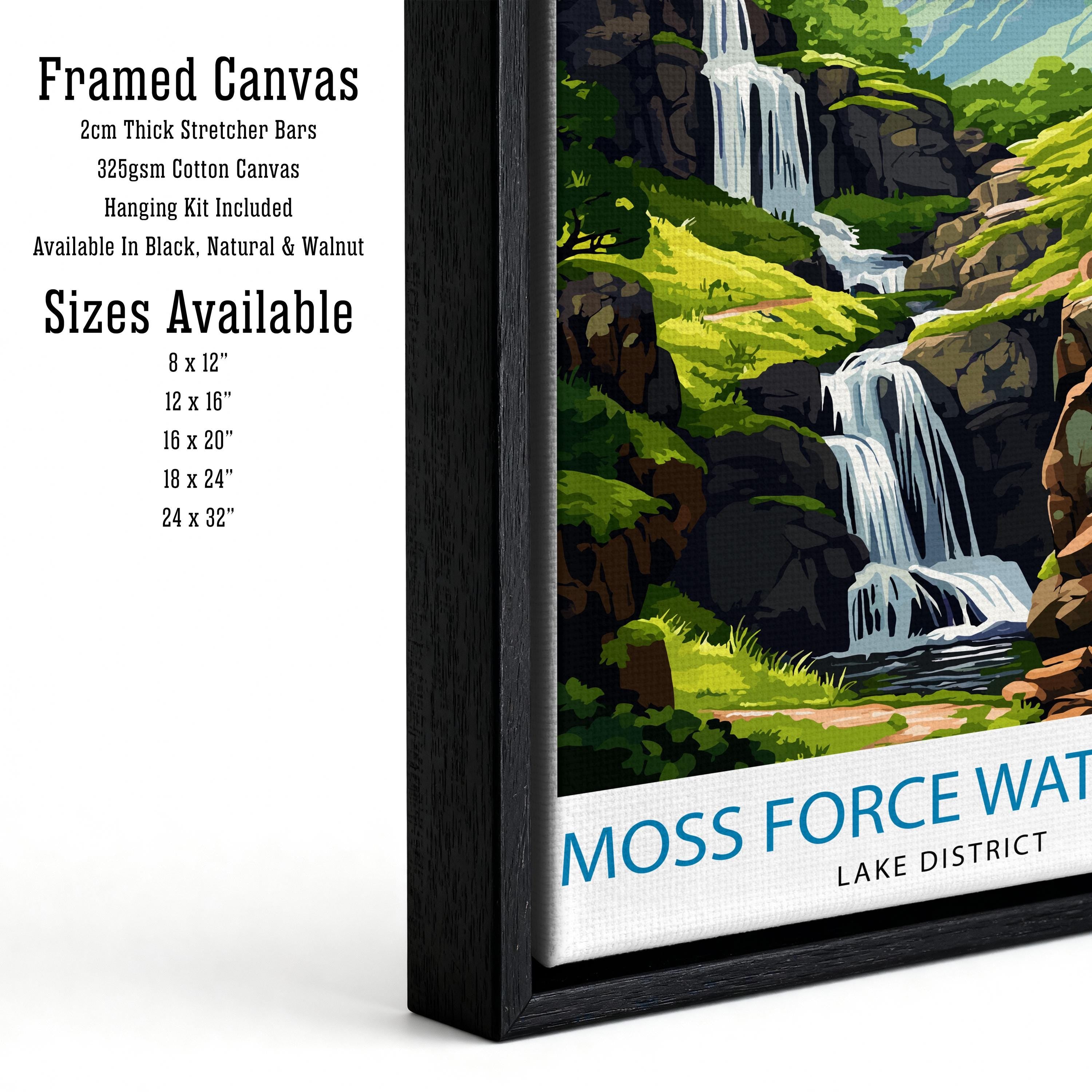 Moss Force Waterfall Lake District Travel Poster Print England Wall Art Landscape Decor Gift for UK Travel Lovers and Scenic Nature Fans