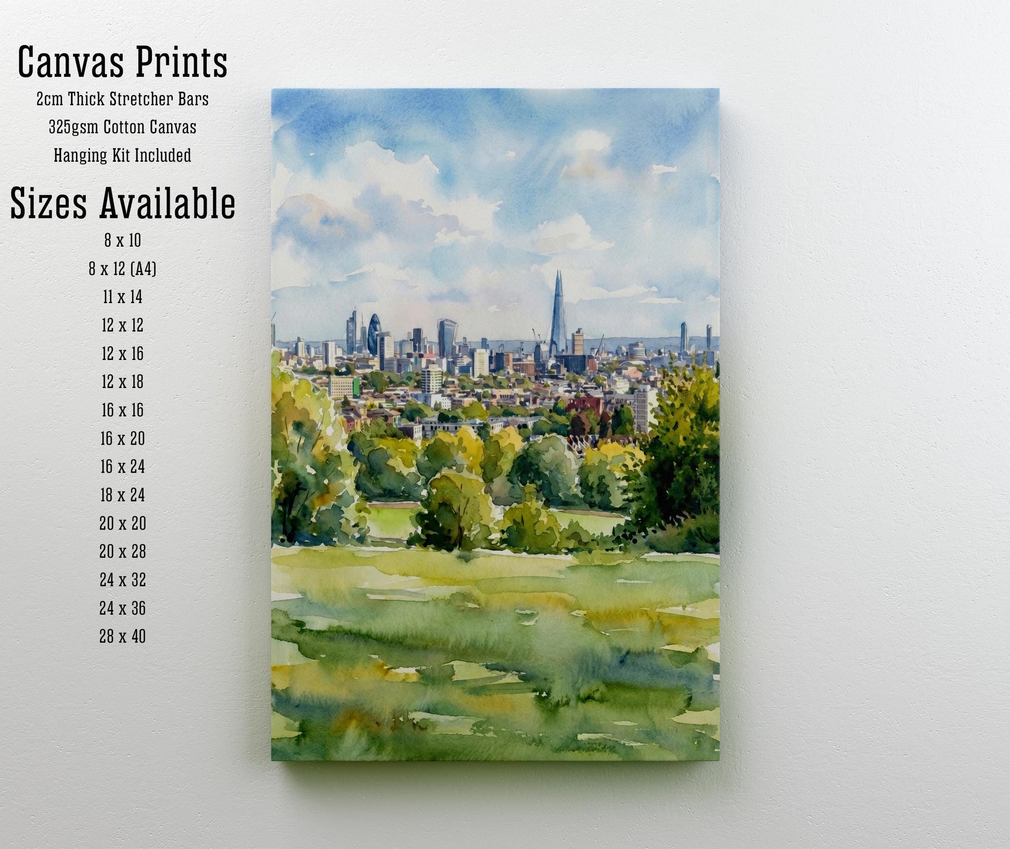 Hampstead Heath Watercolour Painting, London Landscape Print, Scenic Park Wall Art