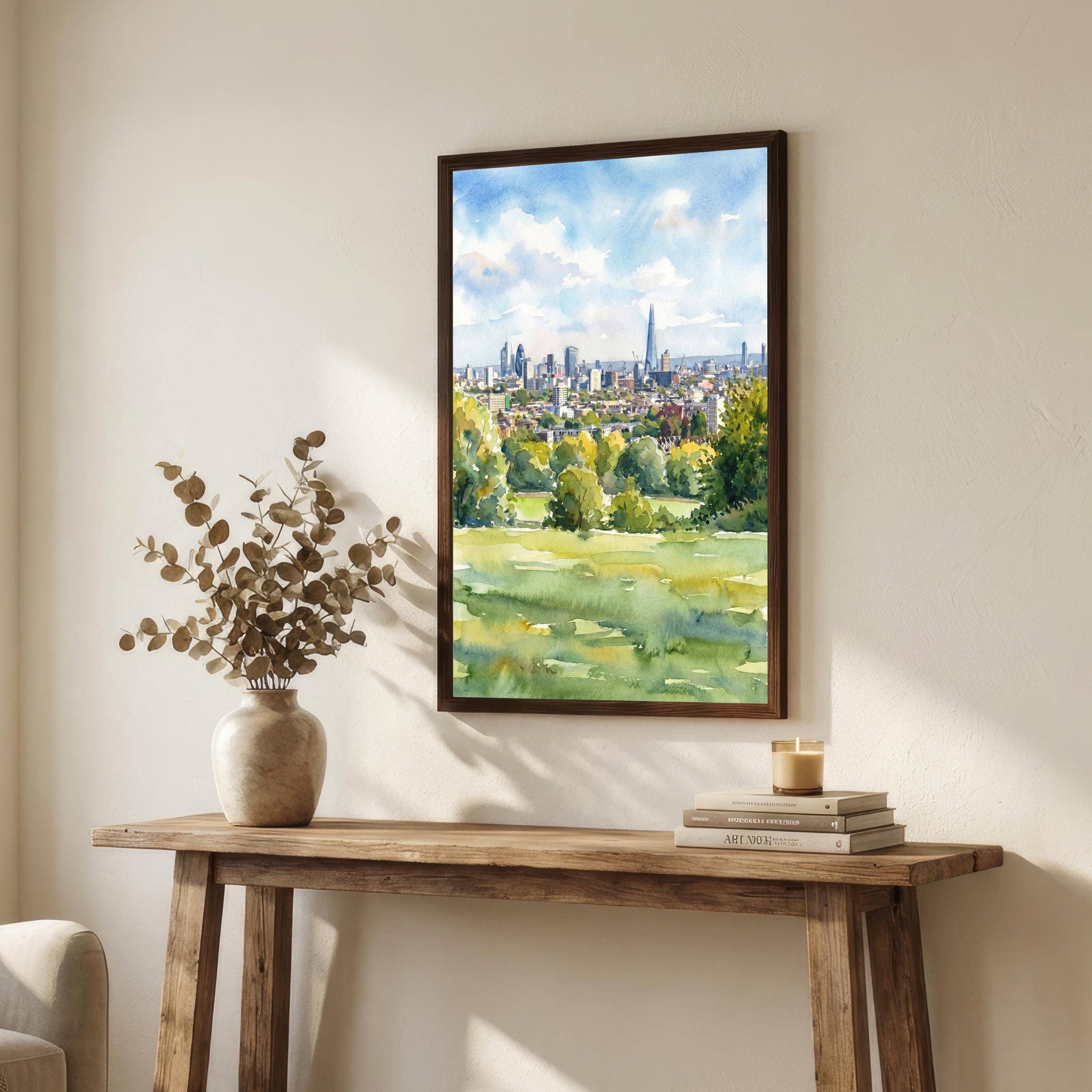 Hampstead Heath Watercolour Painting, London Landscape Print, Scenic Park Wall Art