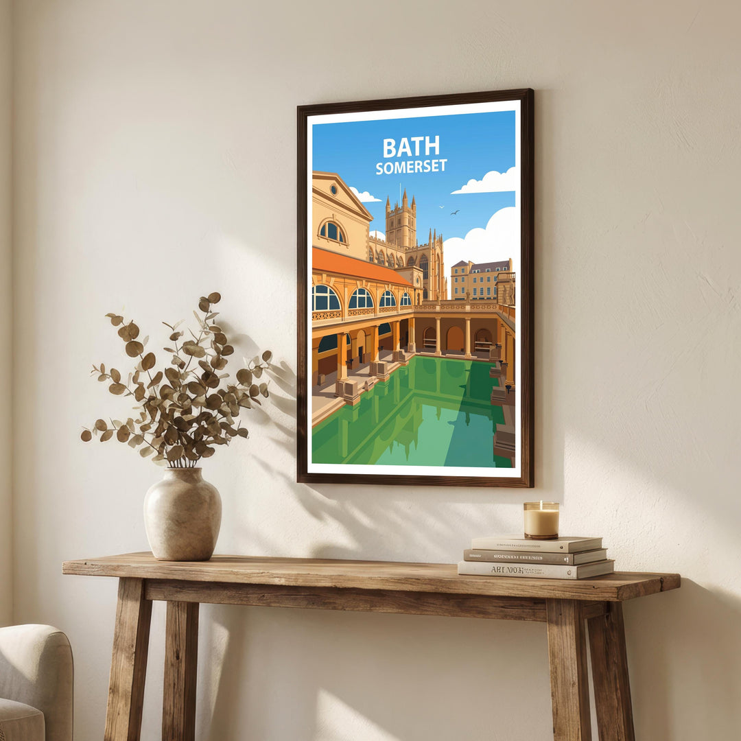 Bath Travel Poster Print England Wall Art City Architecture Landscape Decor Gift for UK Travel Lovers and Fans of Historic British Cities