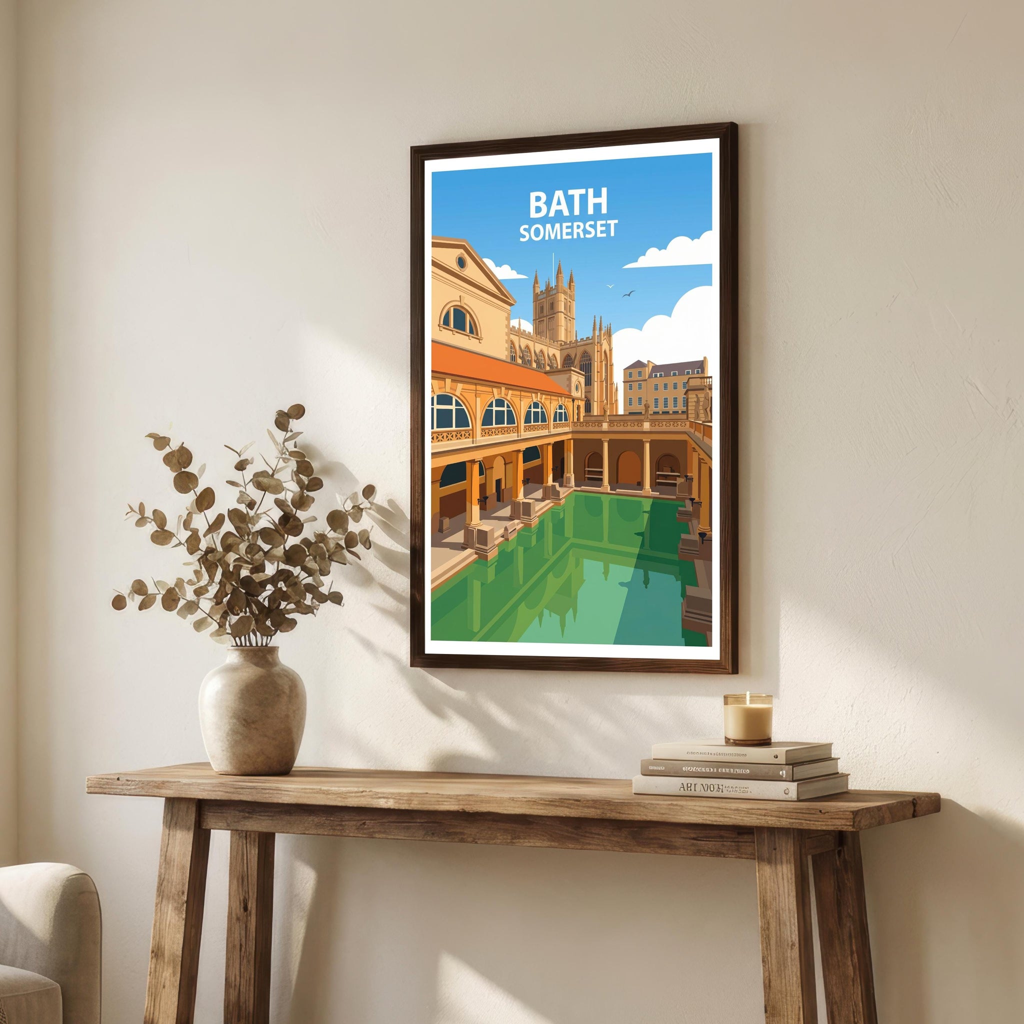 Bath Travel Poster Print England Wall Art City Architecture Landscape Decor Gift for UK Travel Lovers and Fans of Historic British Cities