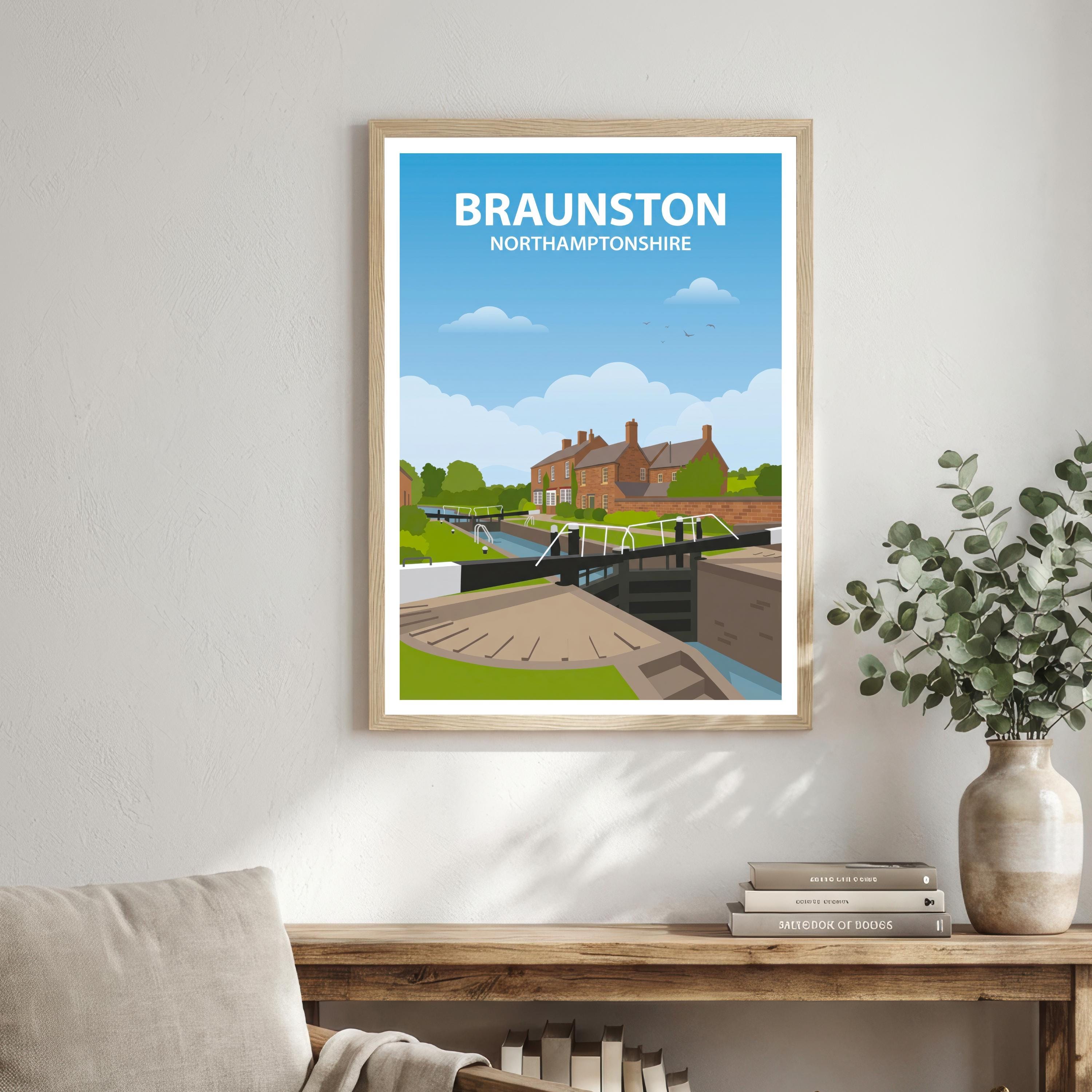 Braunston UK Travel Poster Print England Wall Art Village Canal Landscape Decor Gift for UK Travel Lovers and Fans of Scenic Countryside