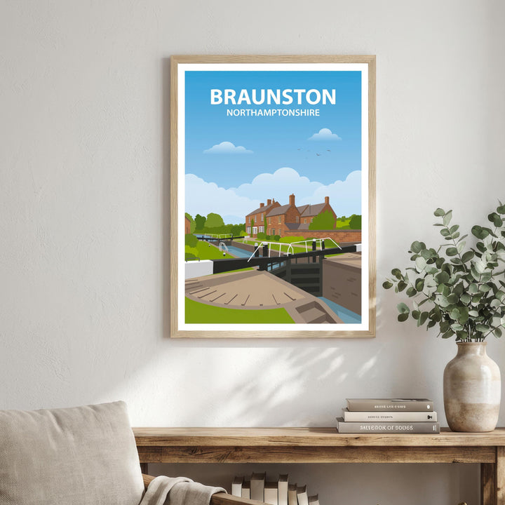 Braunston UK Travel Poster Print England Wall Art Village Canal Landscape Decor Gift for UK Travel Lovers and Fans of Scenic Countryside