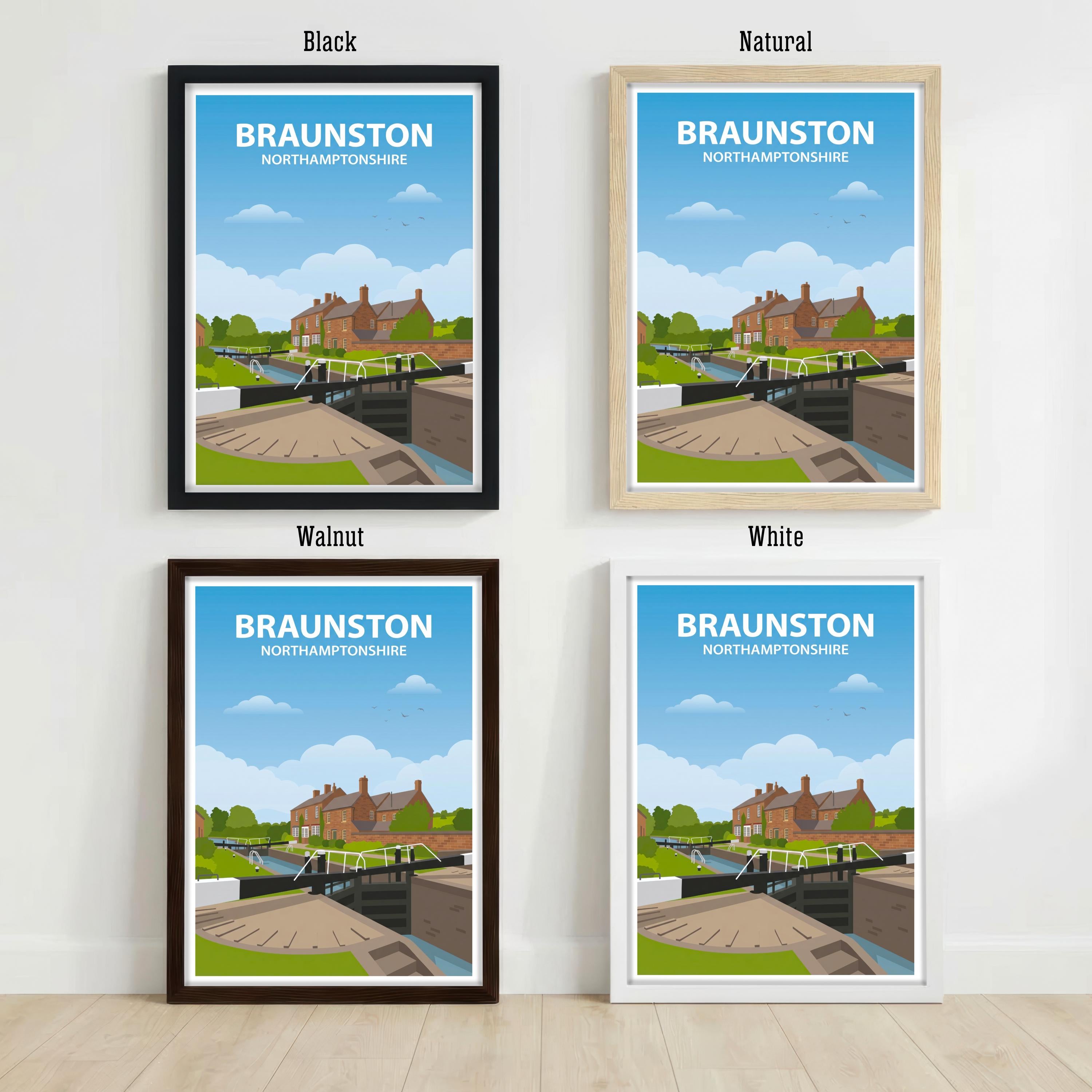 Braunston UK Travel Poster Print England Wall Art Village Canal Landscape Decor Gift for UK Travel Lovers and Fans of Scenic Countryside