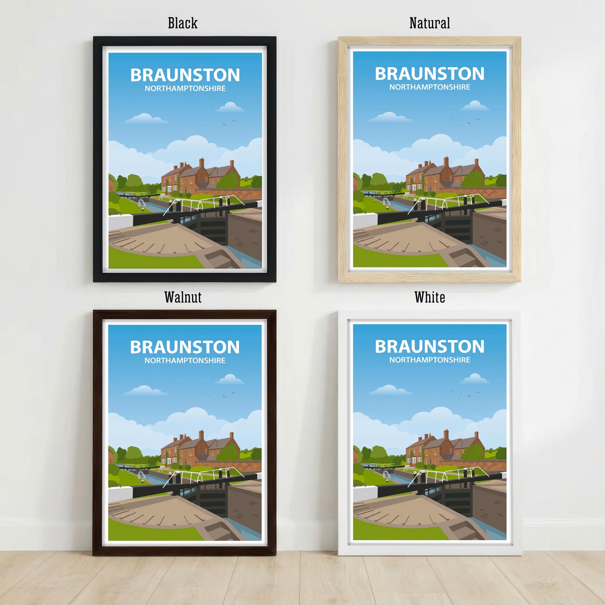 Braunston UK Travel Poster Print England Wall Art Village Canal Landscape Decor Gift for UK Travel Lovers and Fans of Scenic Countryside