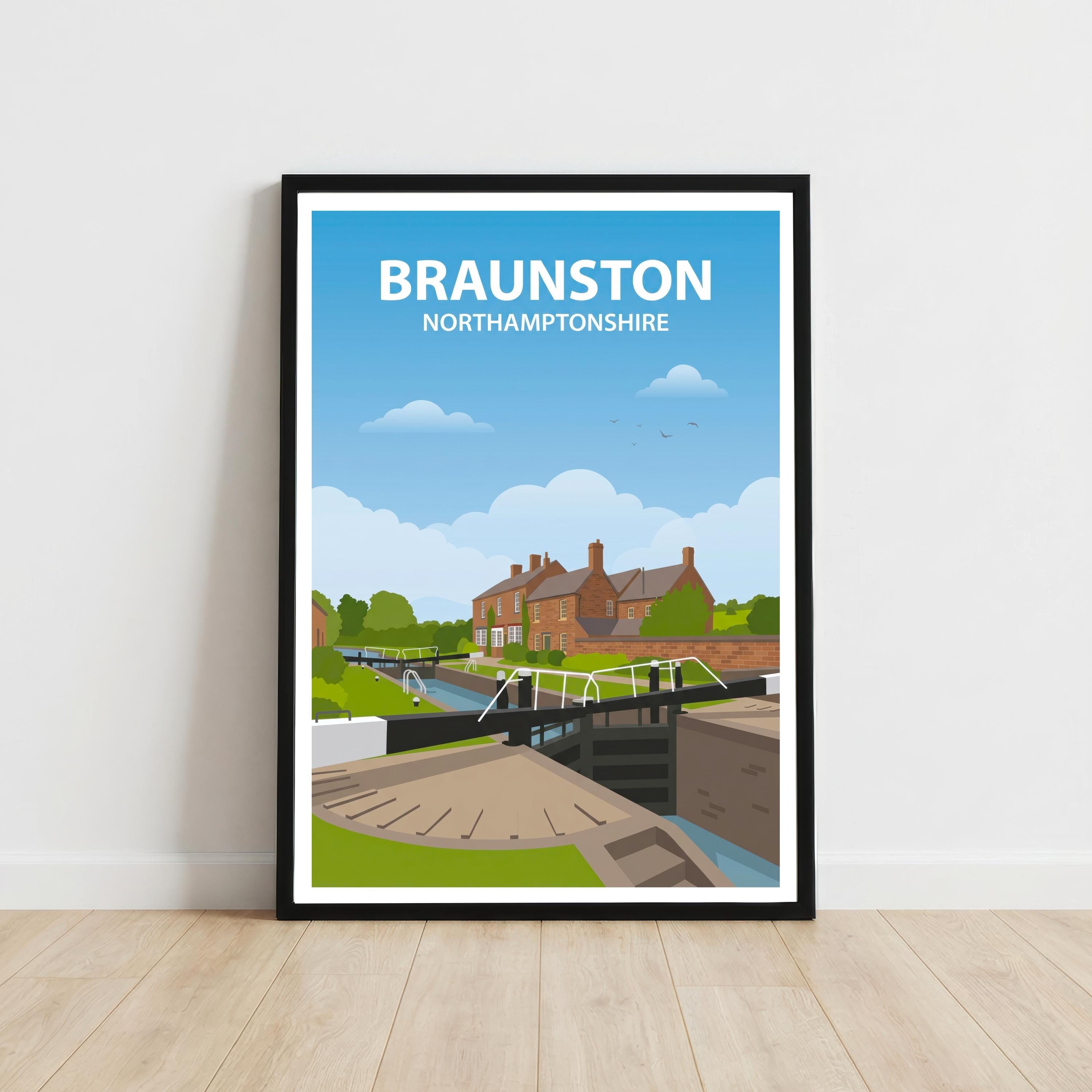 Braunston UK Travel Poster Print England Wall Art Village Canal Landscape Decor Gift for UK Travel Lovers and Fans of Scenic Countryside