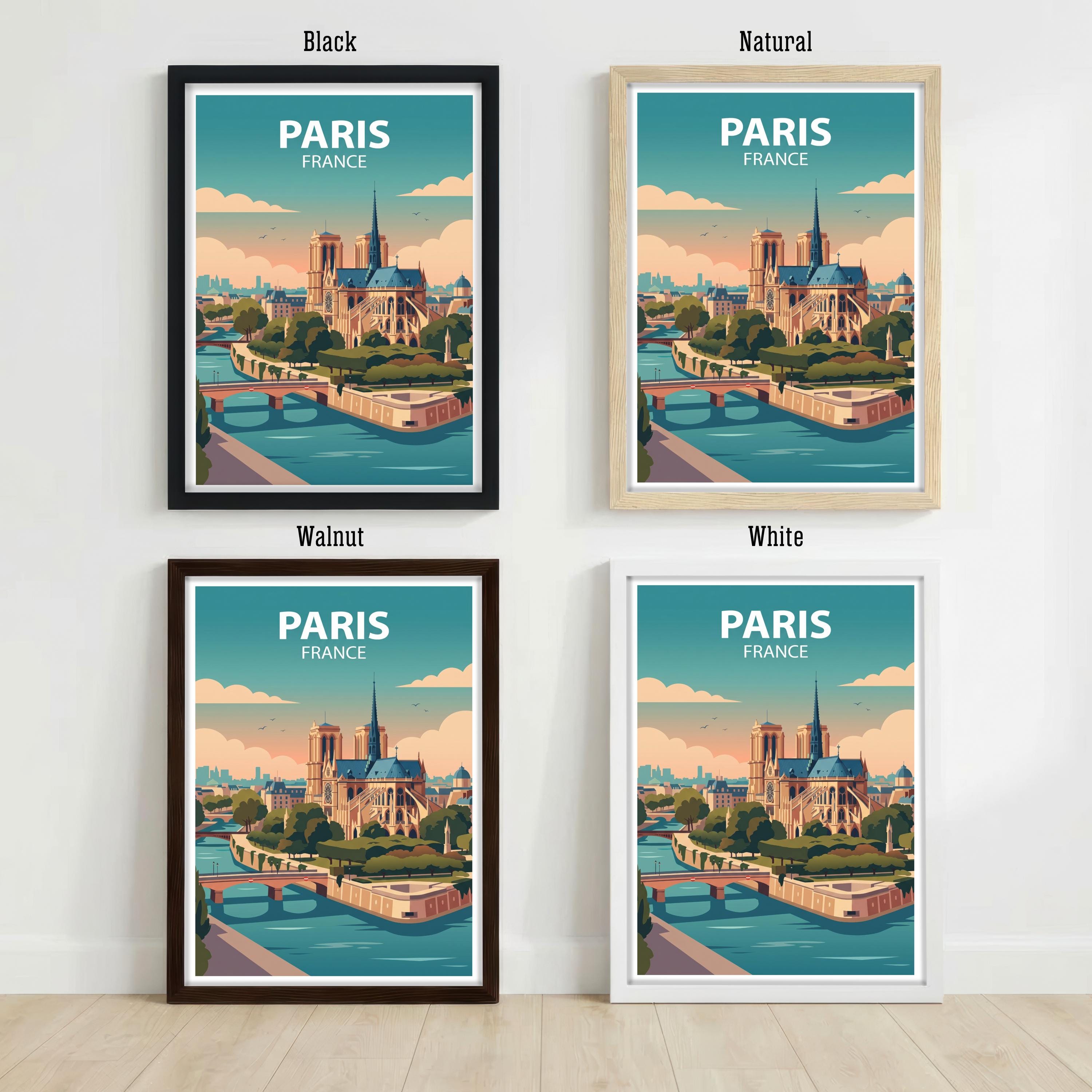 Paris France Travel Poster Print Wall Art City Skyline Landscape Decor Gift for Europe Travel Lovers and Fans of Scenic French Architecture