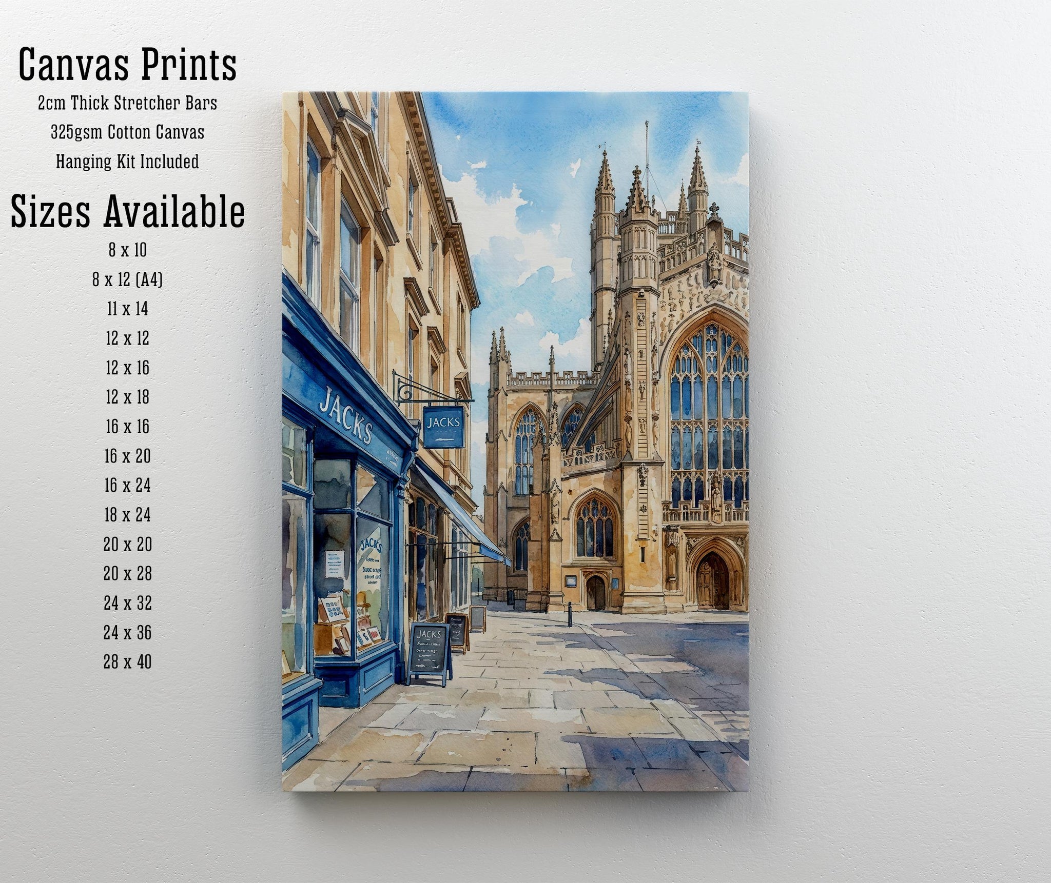 Bath Watercolour Painting Poster England Wall Art City Landscape Print Gift for UK Travel Lovers and Fans of Scenic Historic Architecture