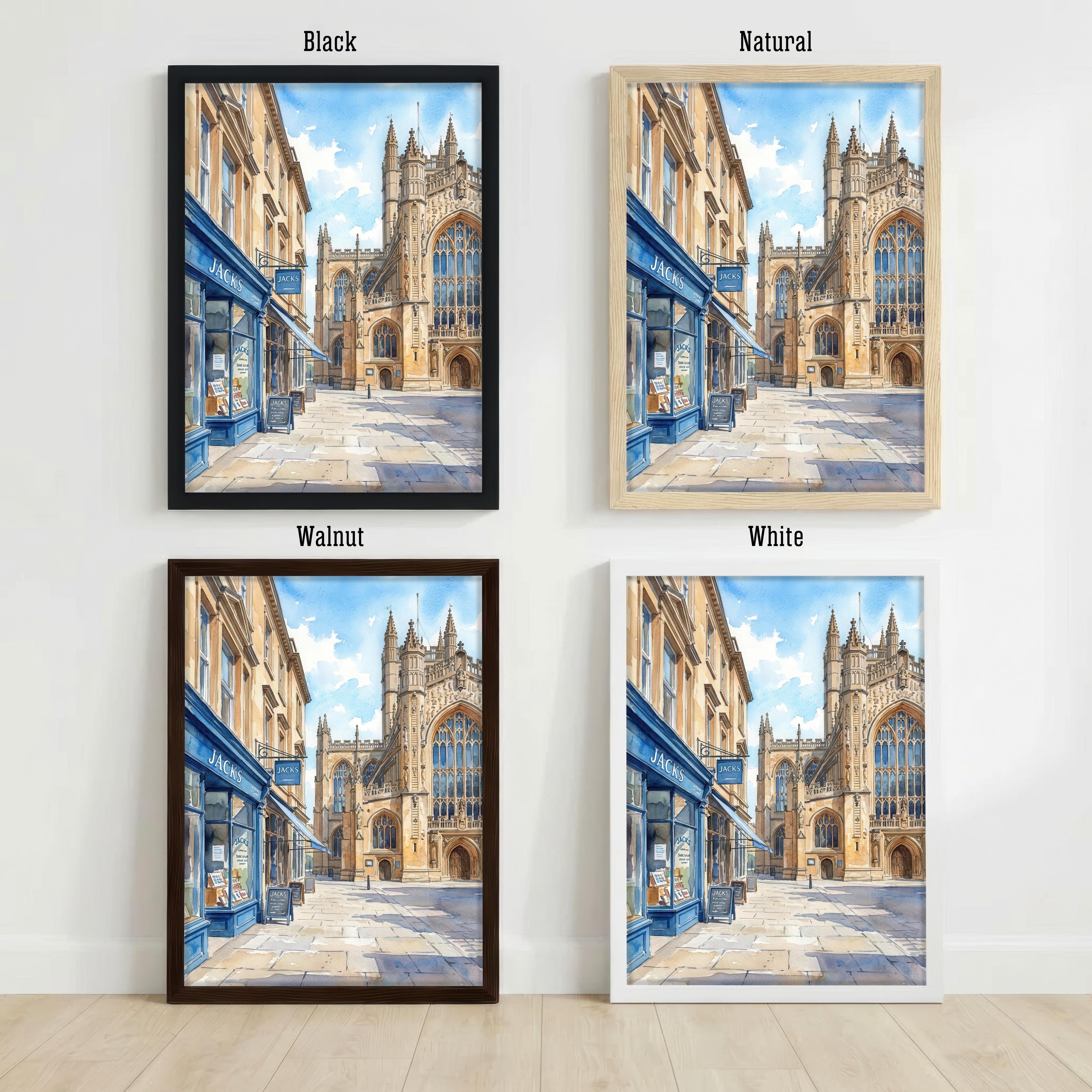 Bath Watercolour Painting Poster England Wall Art City Landscape Print Gift for UK Travel Lovers and Fans of Scenic Historic Architecture