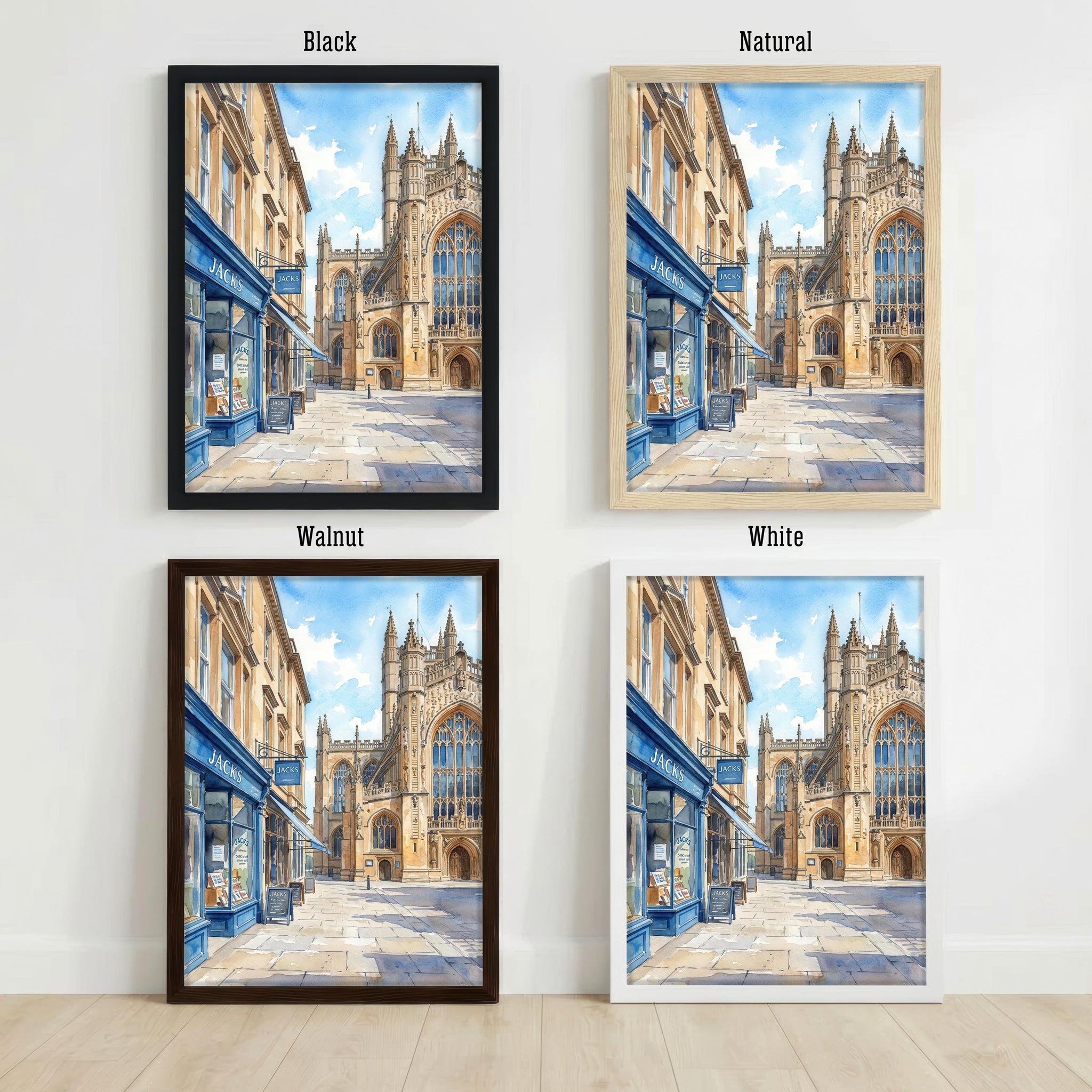 Bath Watercolour Painting Poster England Wall Art City Landscape Print Gift for UK Travel Lovers and Fans of Scenic Historic Architecture