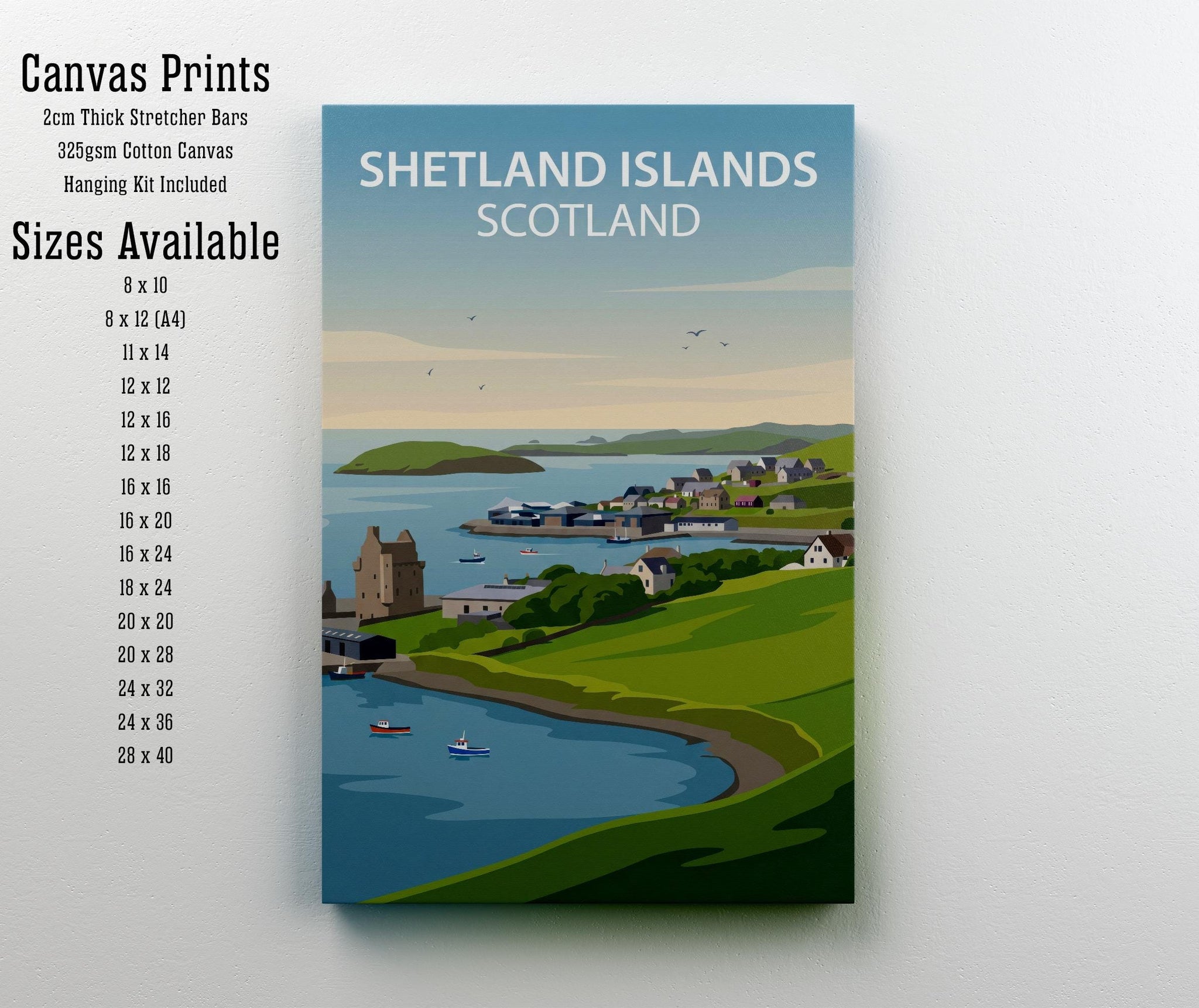 Shetland Islands Watercolour Painting Poster Scotland Wall Art Coastal Landscape Print Gift for UK Travel Lovers and Scenic Decor Fans