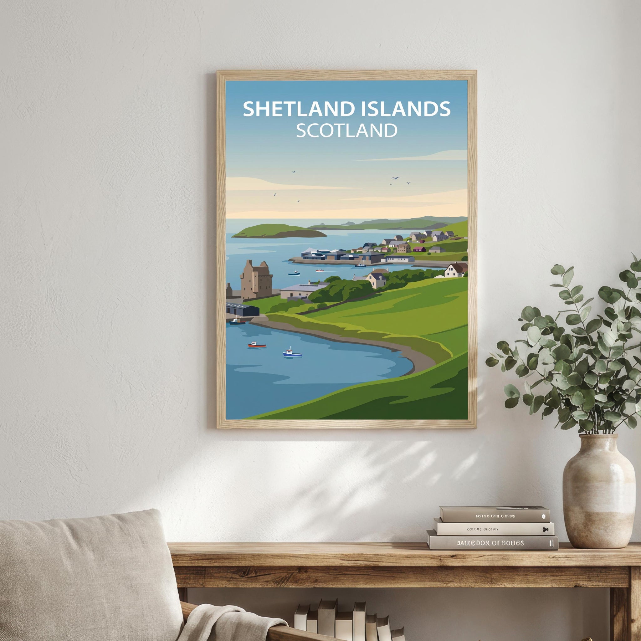 Shetland Islands Watercolour Painting Poster Scotland Wall Art Coastal Landscape Print Gift for UK Travel Lovers and Scenic Decor Fans