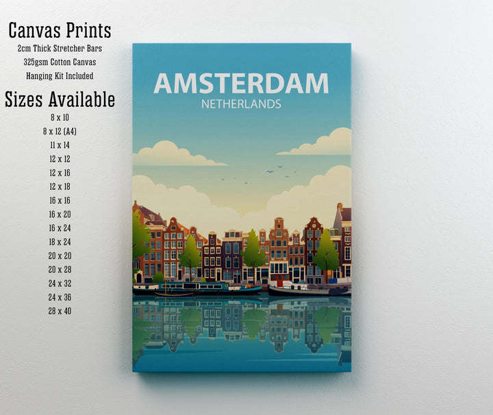 Amsterdam Travel Poster Print Netherlands Wall Art Canal City Landscape Decor Gift for Europe Travel Lovers and Fans of Scenic Dutch