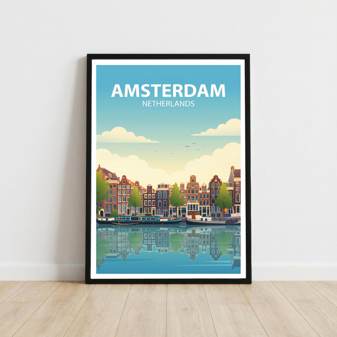 Amsterdam Travel Poster Print Netherlands Wall Art Canal City Landscape Decor Gift for Europe Travel Lovers and Fans of Scenic Dutch