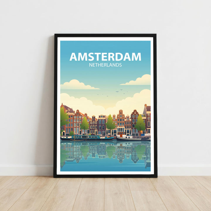 Amsterdam Travel Poster Print Netherlands Wall Art Canal City Landscape Decor Gift for Europe Travel Lovers and Fans of Scenic Dutch