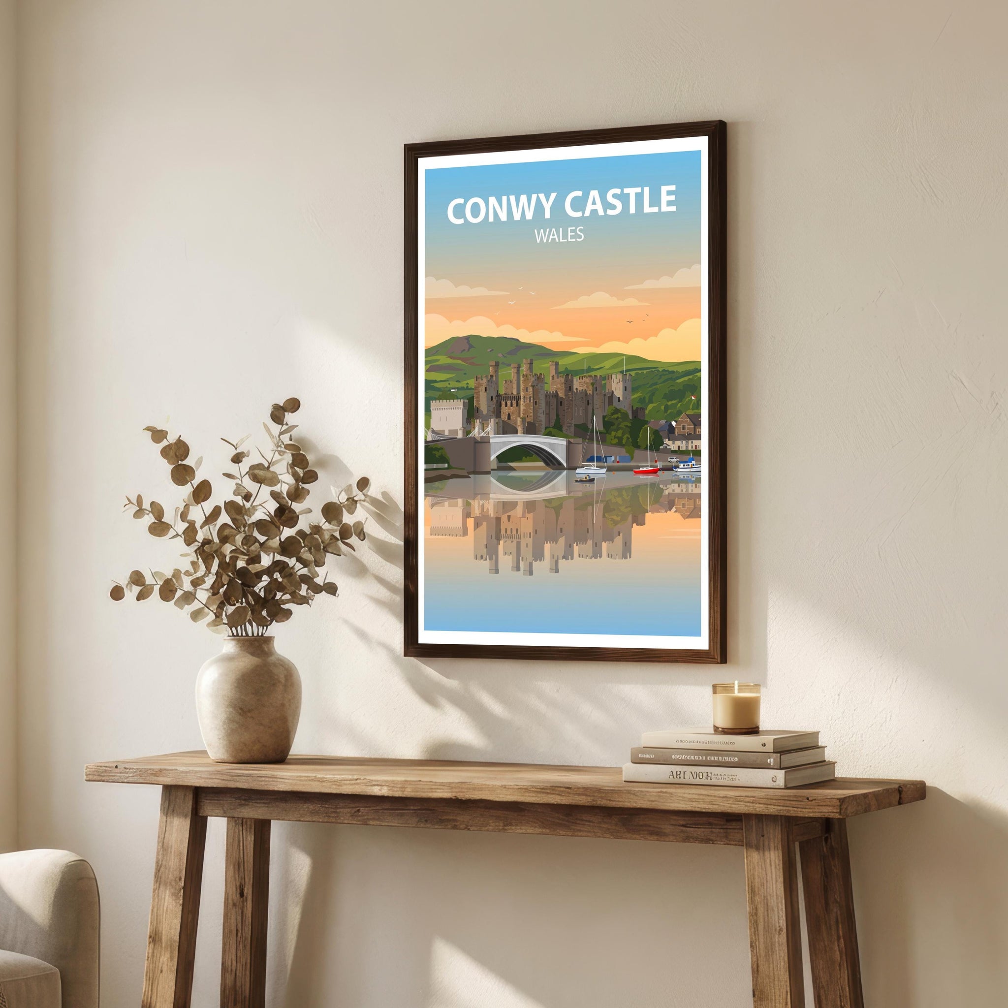 Conwy Castle Travel Poster Print Wales Wall Art Historic Castle Landscape Decor Gift for UK Travel Lovers and Scenic Heritage Fans